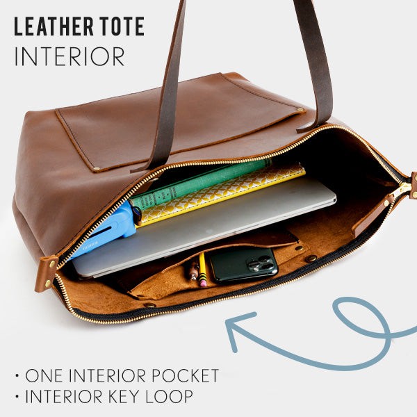 Leather Tote Bag with Exterior Pockets & Key Loop | Classic & Zipper Options
