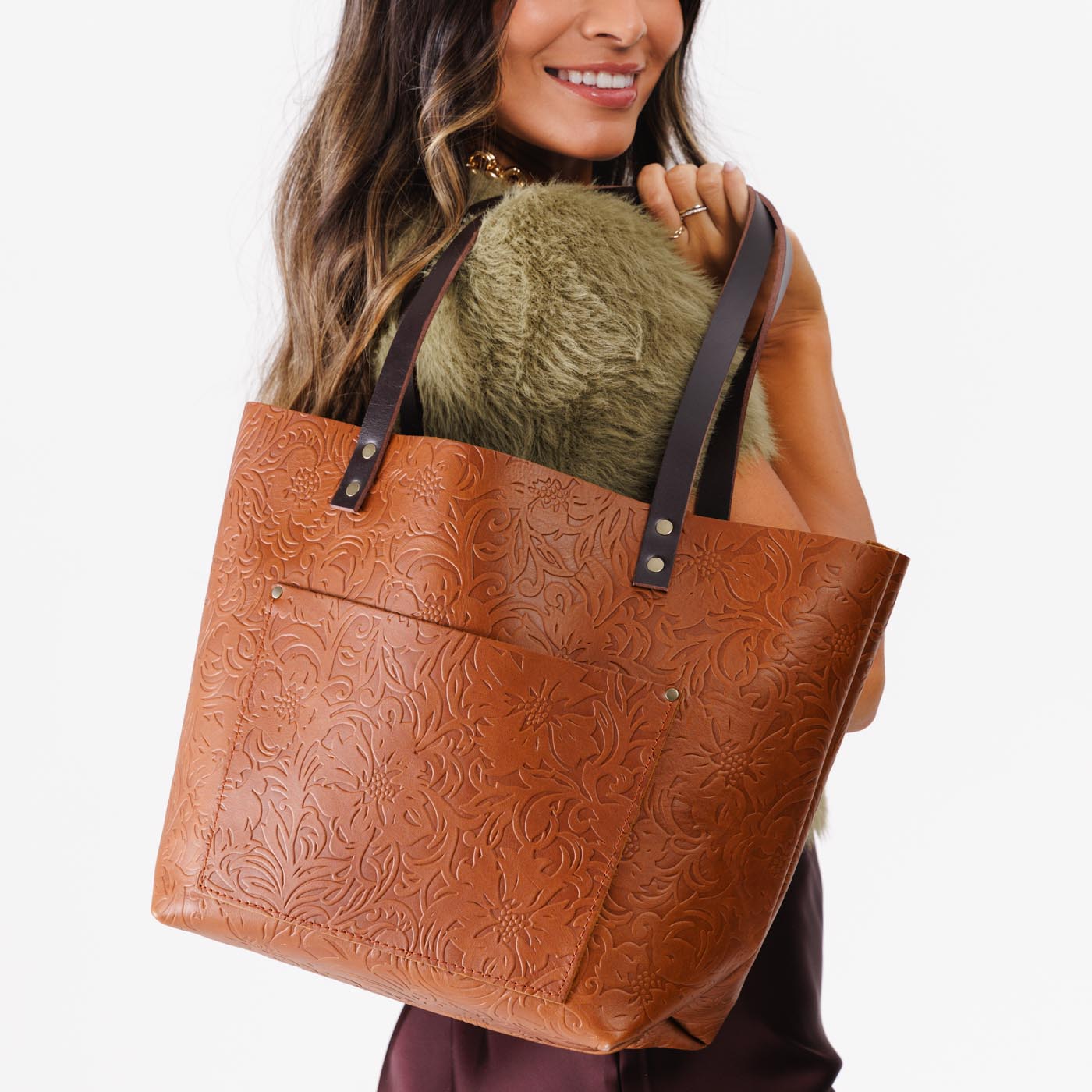 Leather Tote Bag with Exterior Pockets & Key Loop | Classic & Zipper Options