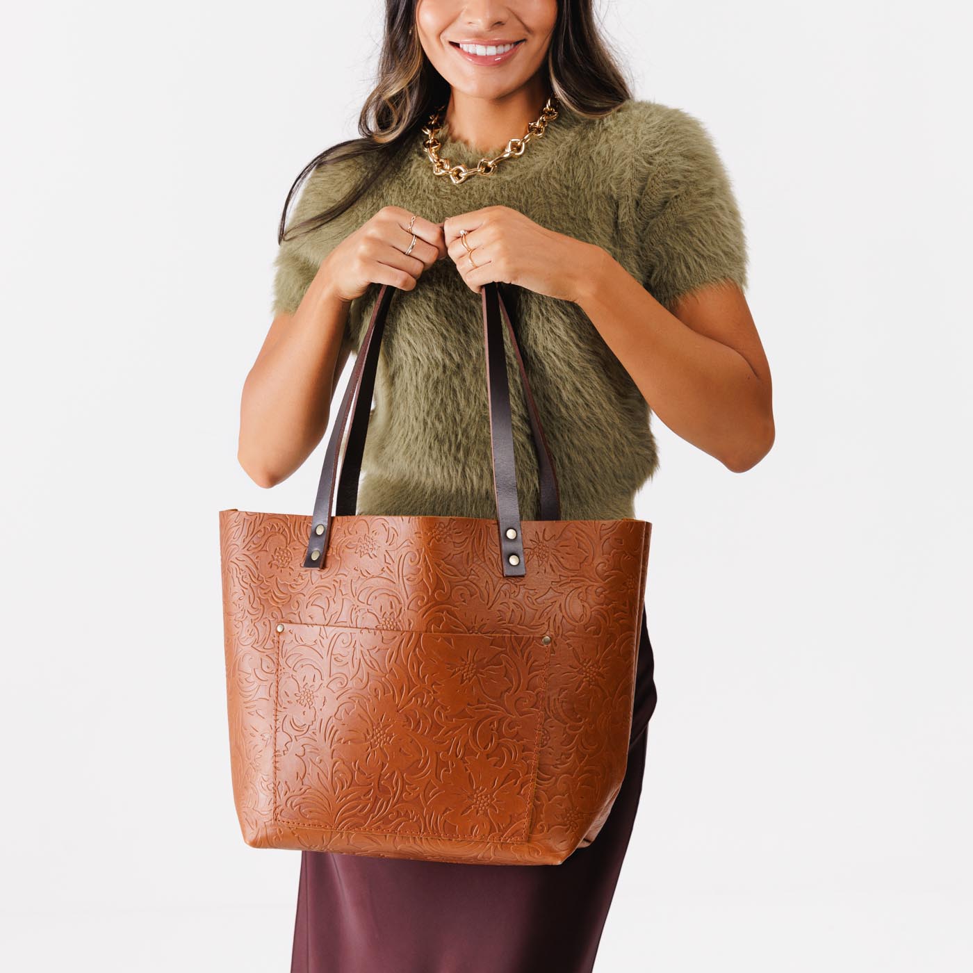 Leather Tote Bag with Exterior Pockets & Key Loop | Classic & Zipper Options