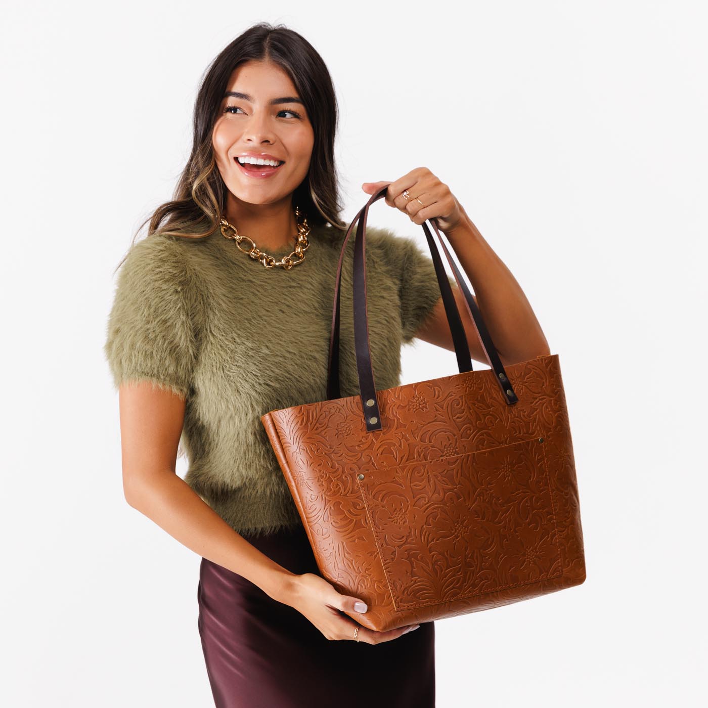 Leather Tote Bag with Exterior Pockets & Key Loop | Classic & Zipper Options