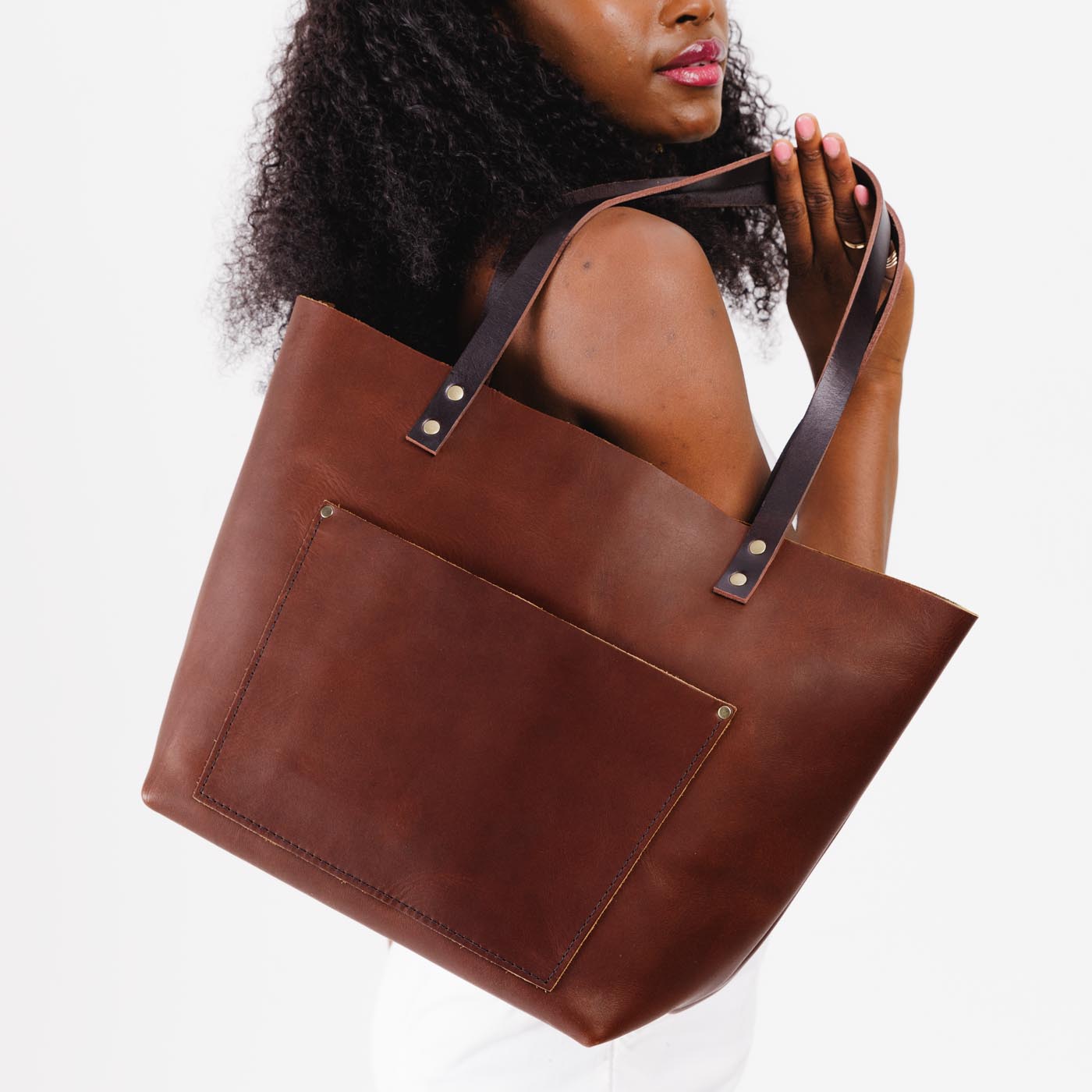 Leather Tote Bag with Exterior Pockets & Key Loop | Classic & Zipper Options