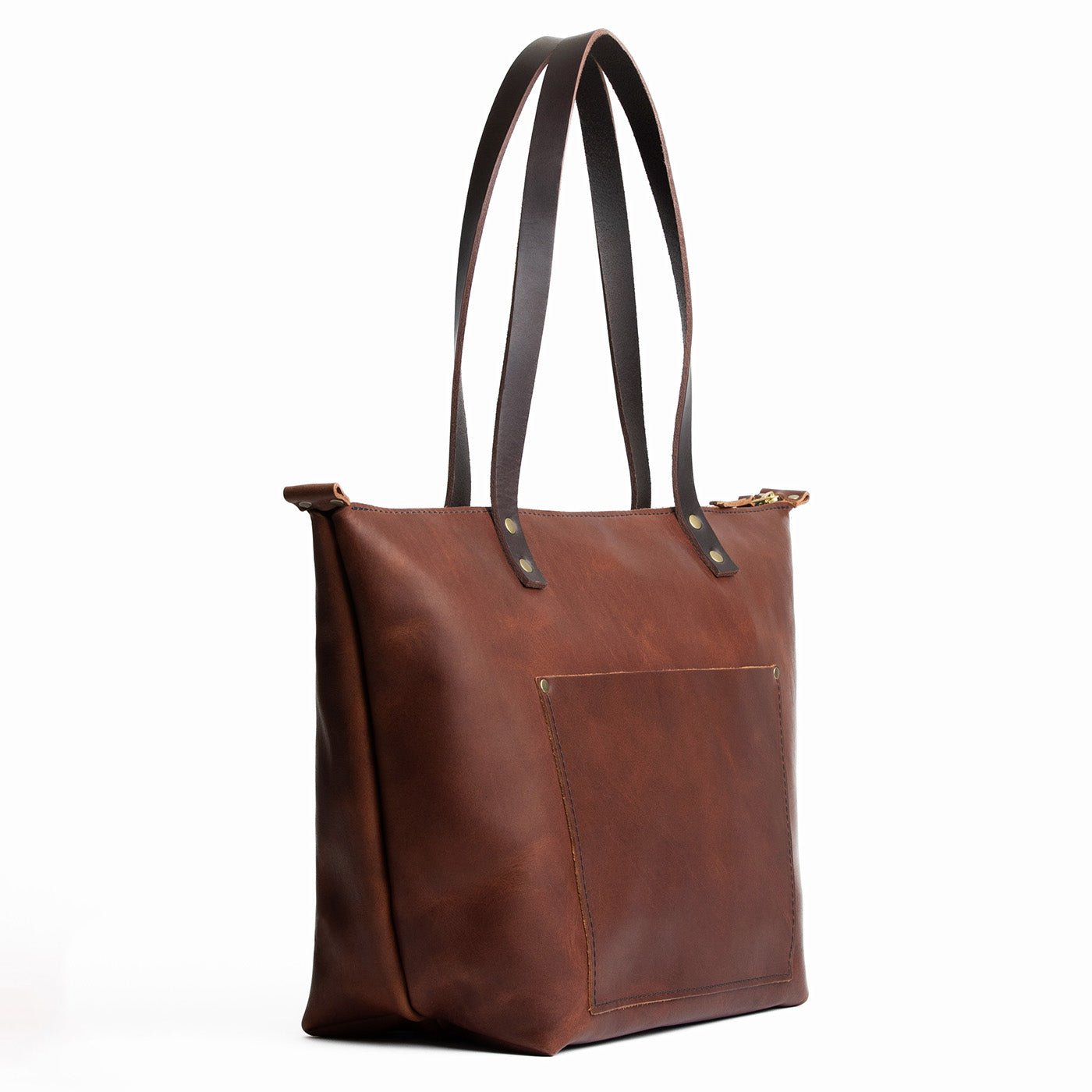 Leather Tote Bag with Exterior Pockets & Key Loop | Classic & Zipper Options