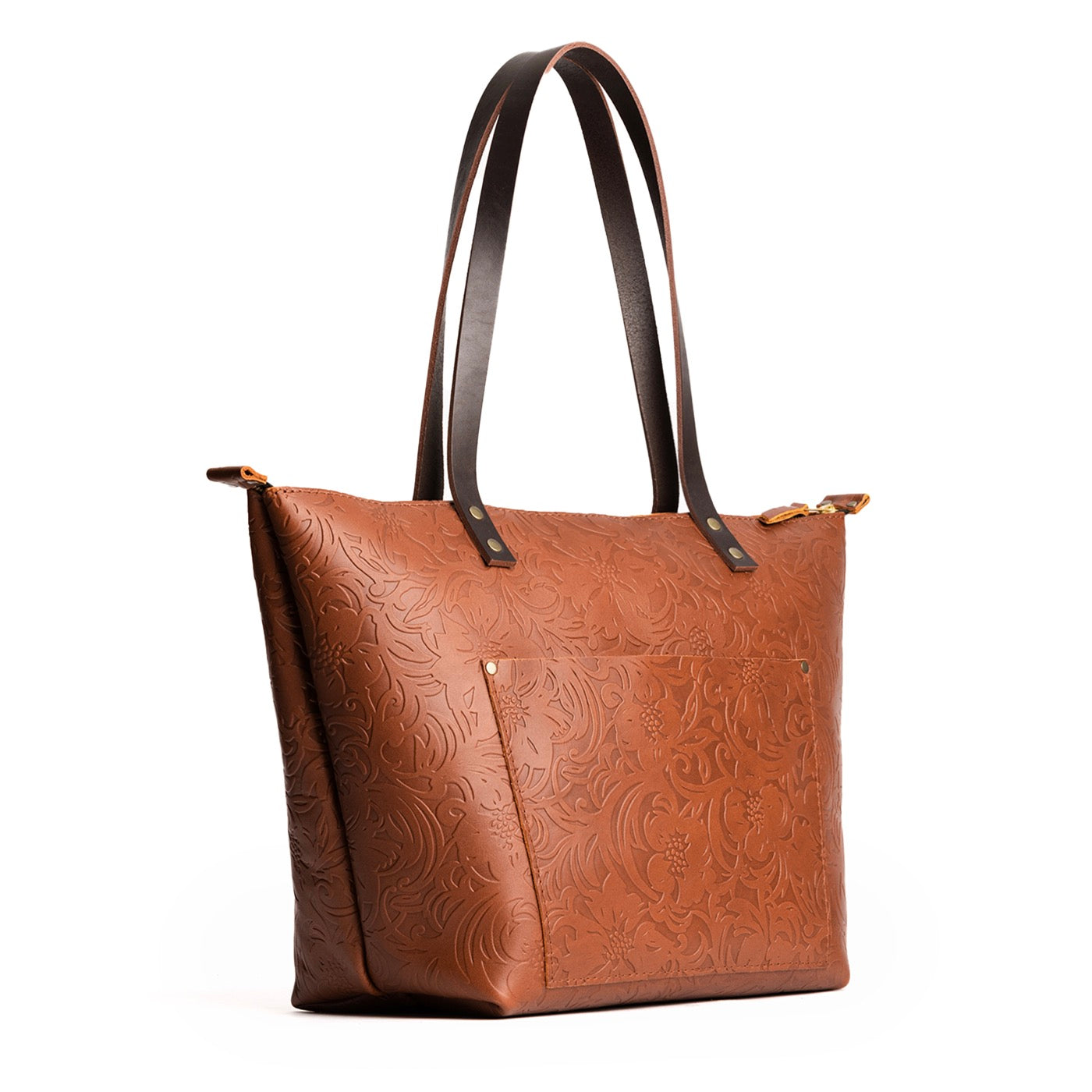 Leather Tote Bag with Exterior Pockets & Key Loop | Classic & Zipper Options