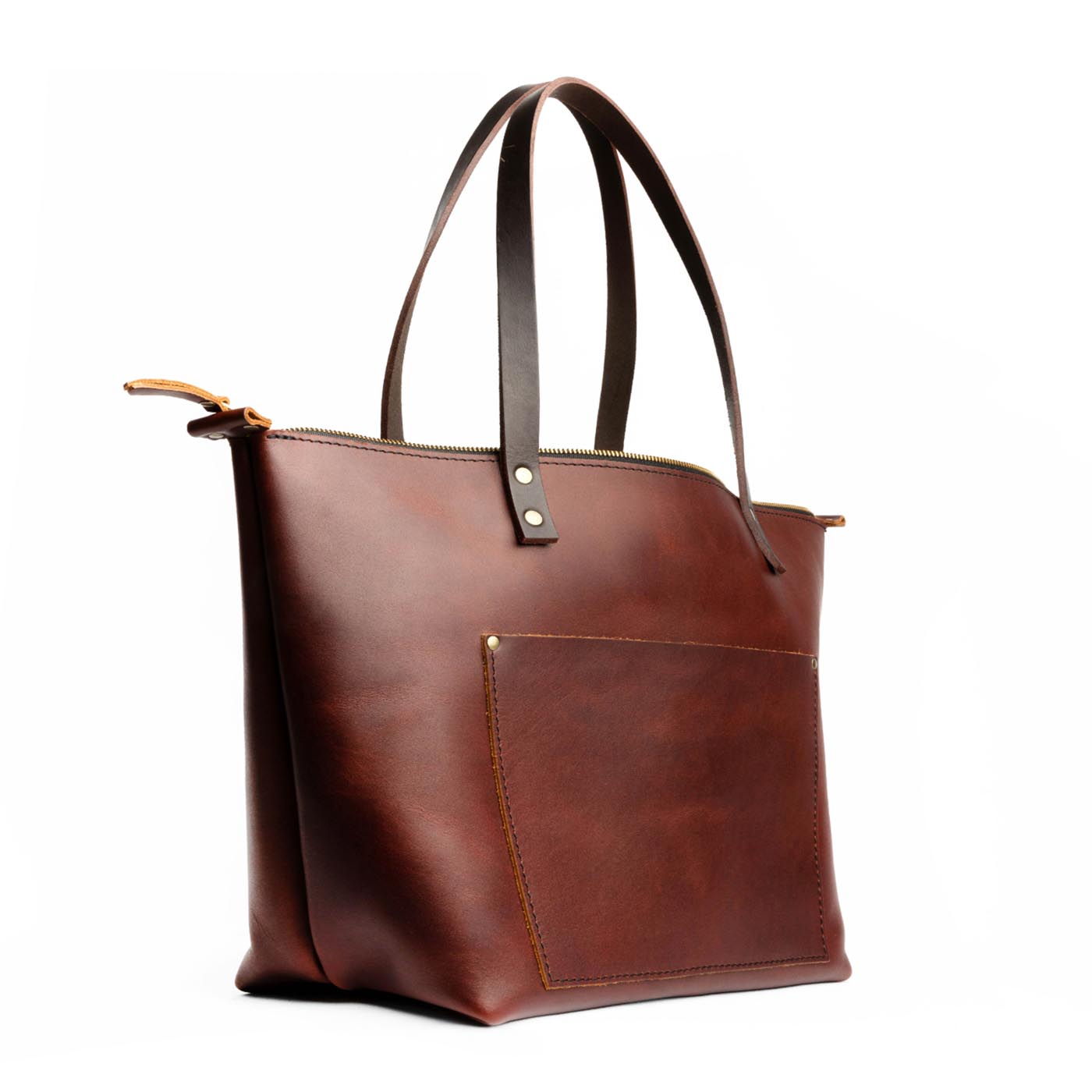 Leather Tote Bag with Exterior Pockets & Key Loop | Classic & Zipper Options