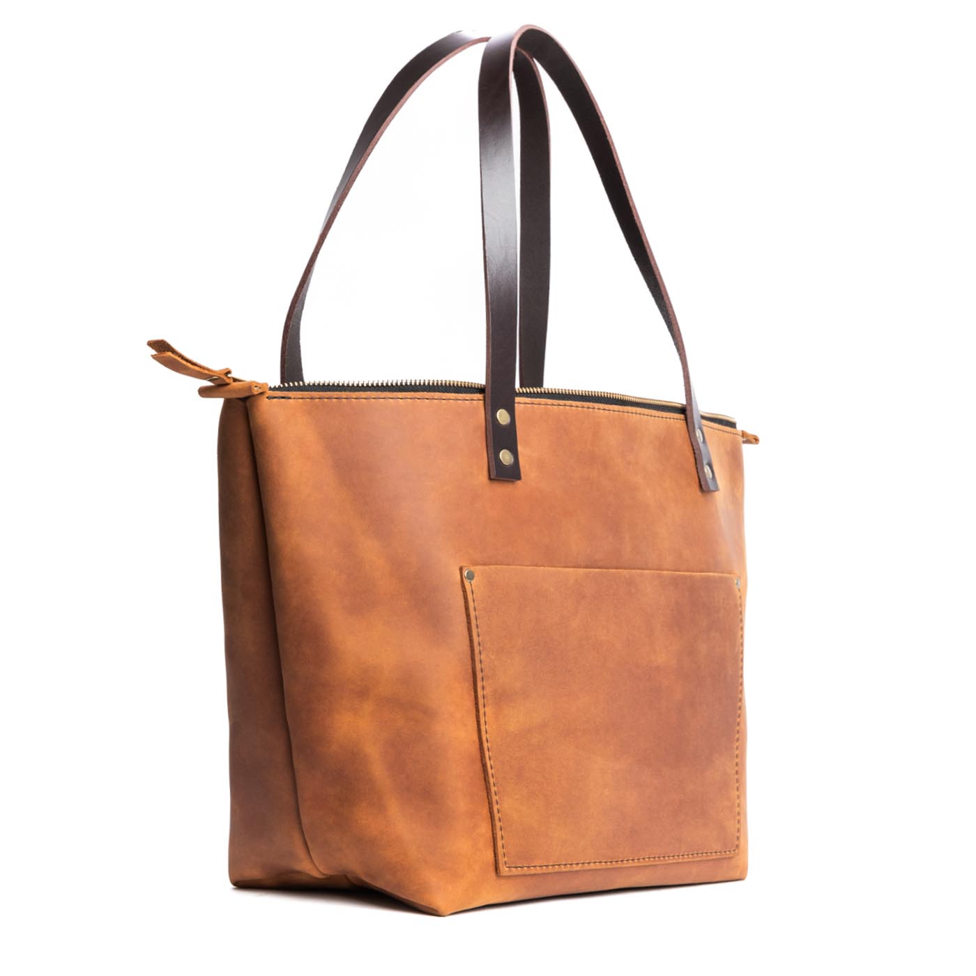 Leather Tote Bag with Exterior Pockets & Key Loop | Classic & Zipper Options
