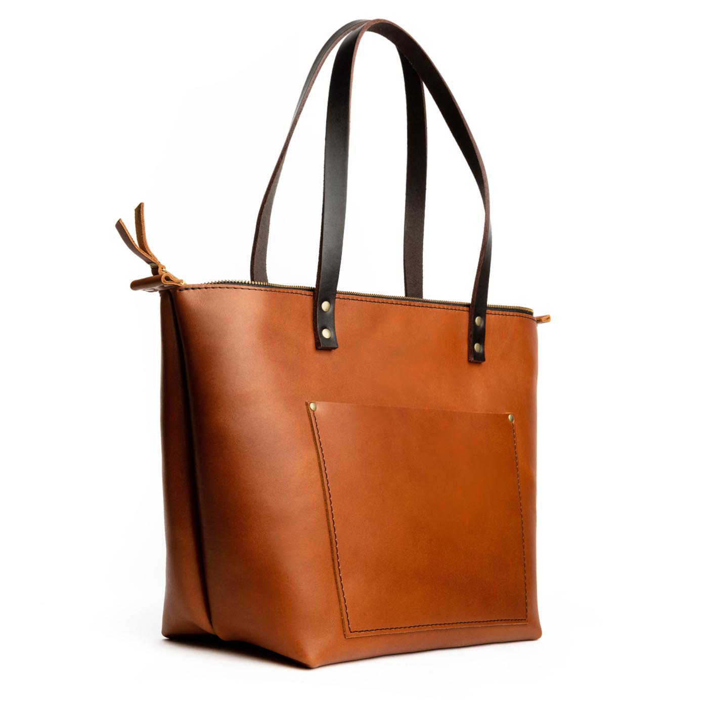 Leather Tote Bag with Exterior Pockets & Key Loop | Classic & Zipper Options
