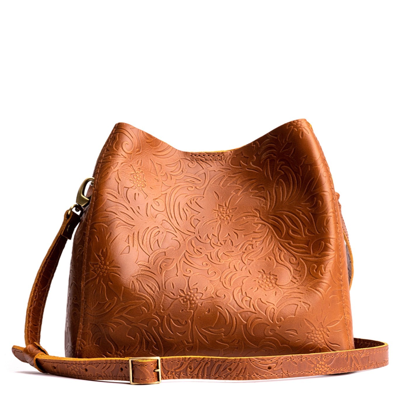 Leather Butterfly Bucket Bag with Adjustable Strap & Brass Accents | Portland Leather