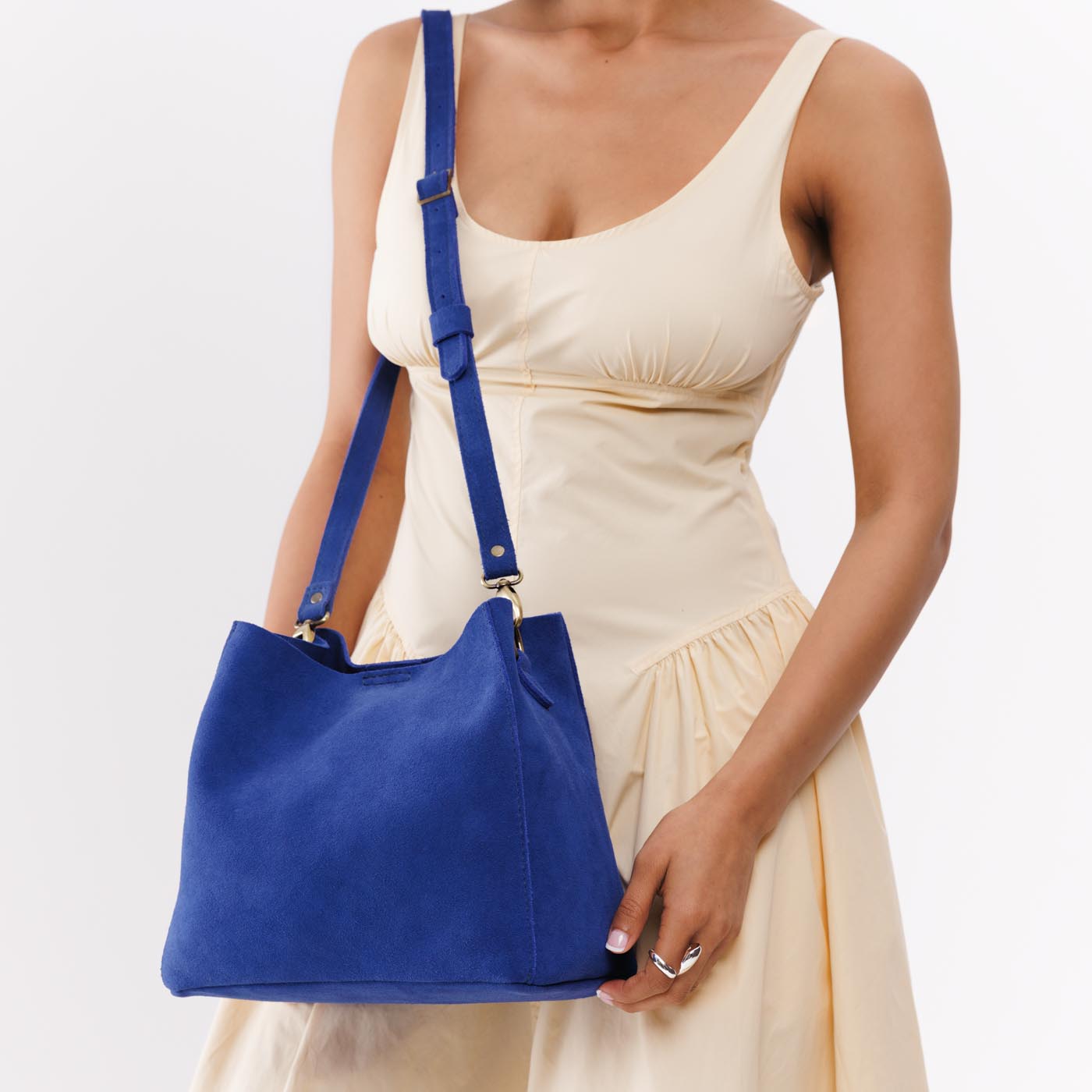 Leather Butterfly Bucket Bag with Adjustable Strap & Brass Accents | Portland Leather