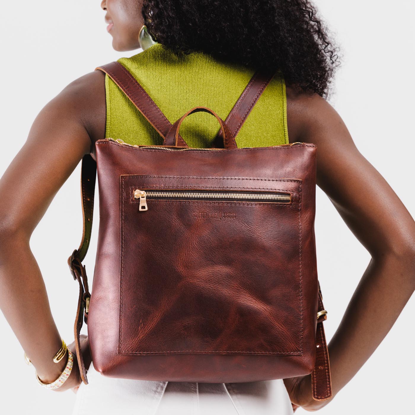 Full Grain Leather Tote Backpack with Zipper Pockets | Adjustable Straps