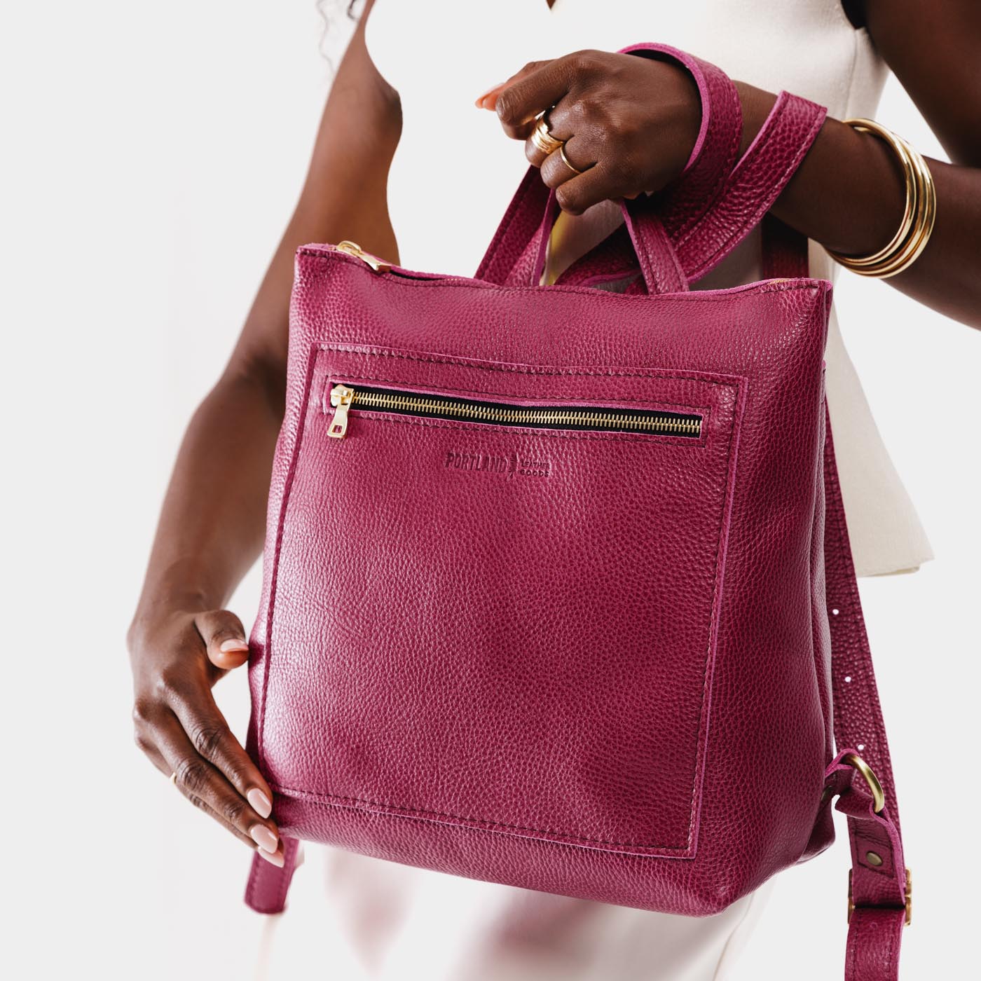 Full Grain Leather Tote Backpack with Zipper Pockets | Adjustable Straps
