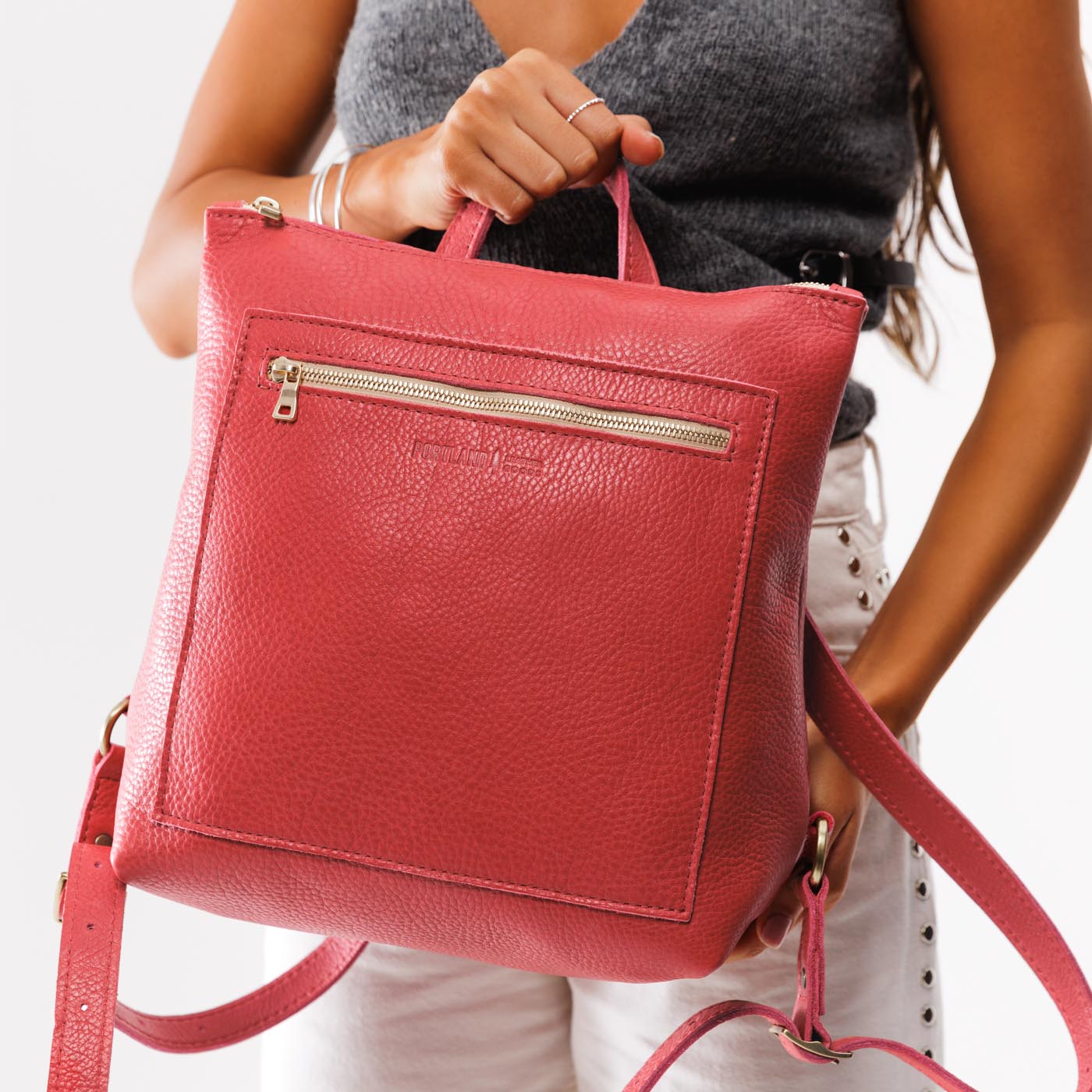 Full Grain Leather Tote Backpack with Zipper Pockets | Adjustable Straps