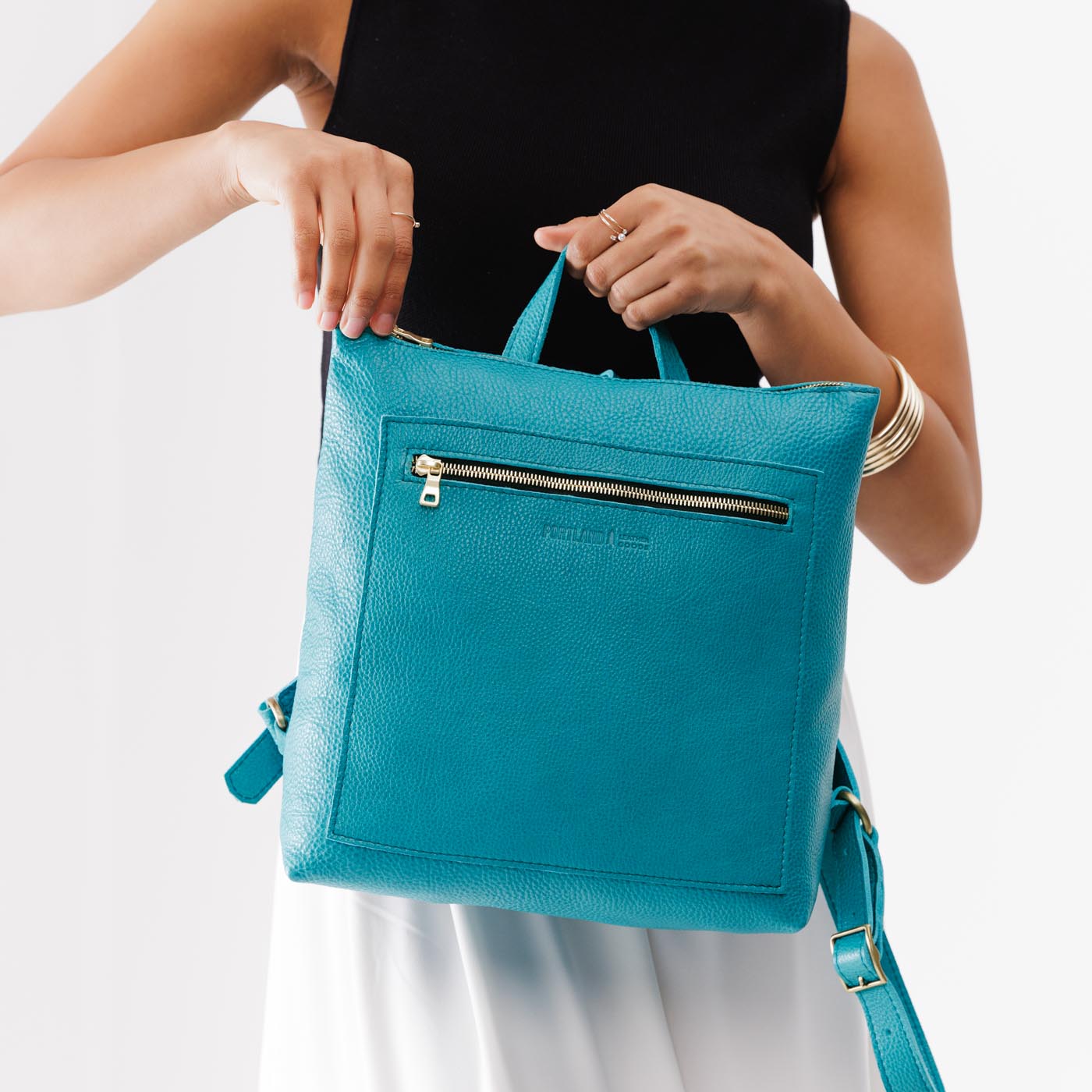 Full Grain Leather Tote Backpack with Zipper Pockets | Adjustable Straps