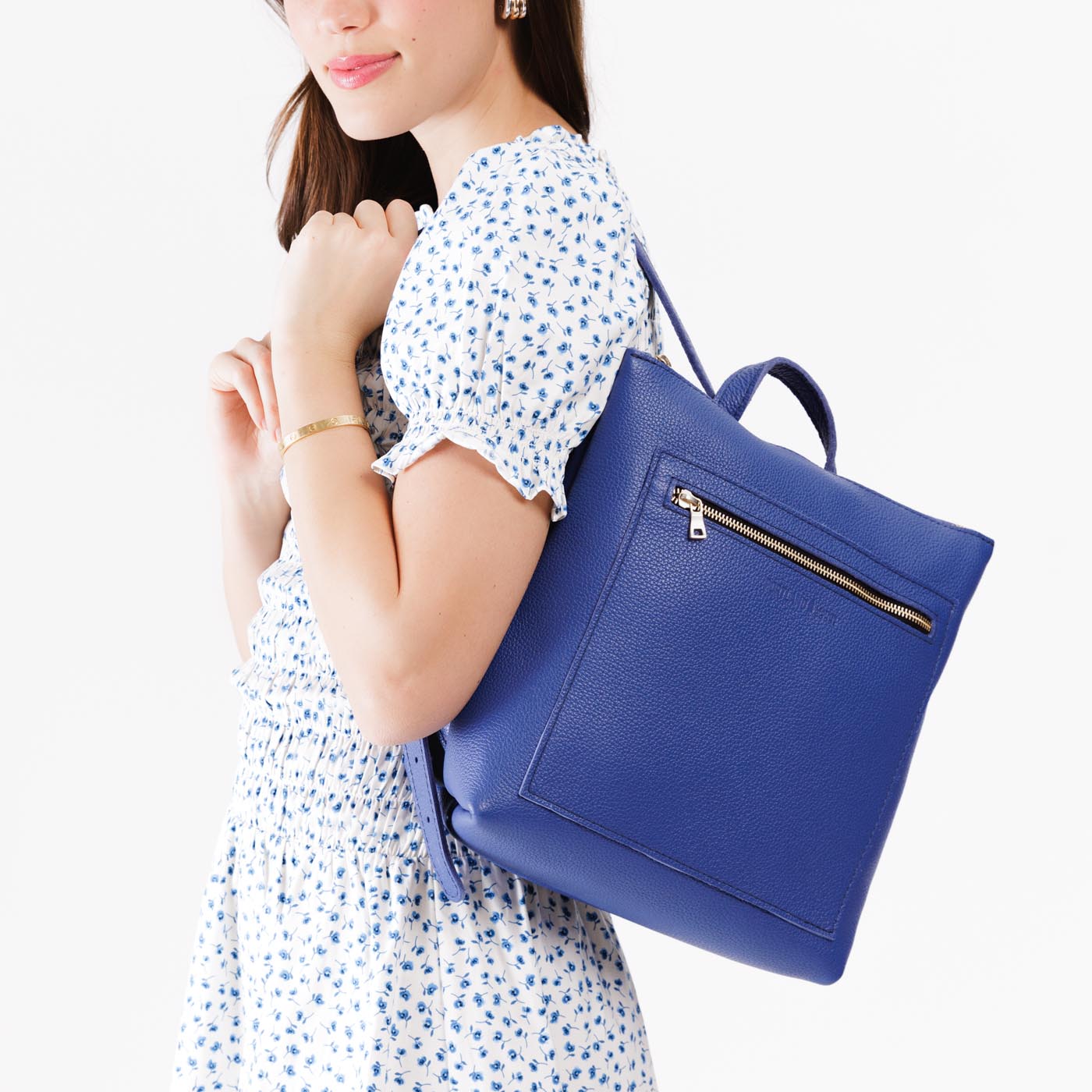 Full Grain Leather Tote Backpack with Zipper Pockets | Adjustable Straps