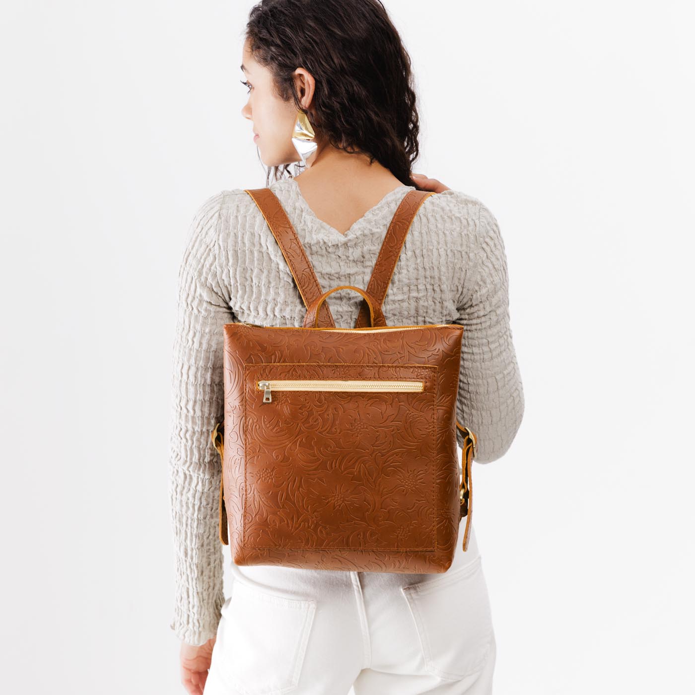Full Grain Leather Tote Backpack with Zipper Pockets | Adjustable Straps