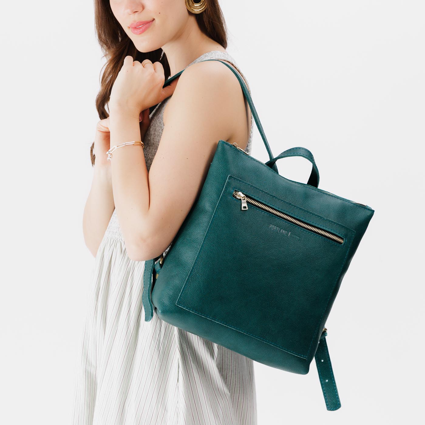 Full Grain Leather Tote Backpack with Zipper Pockets | Adjustable Straps