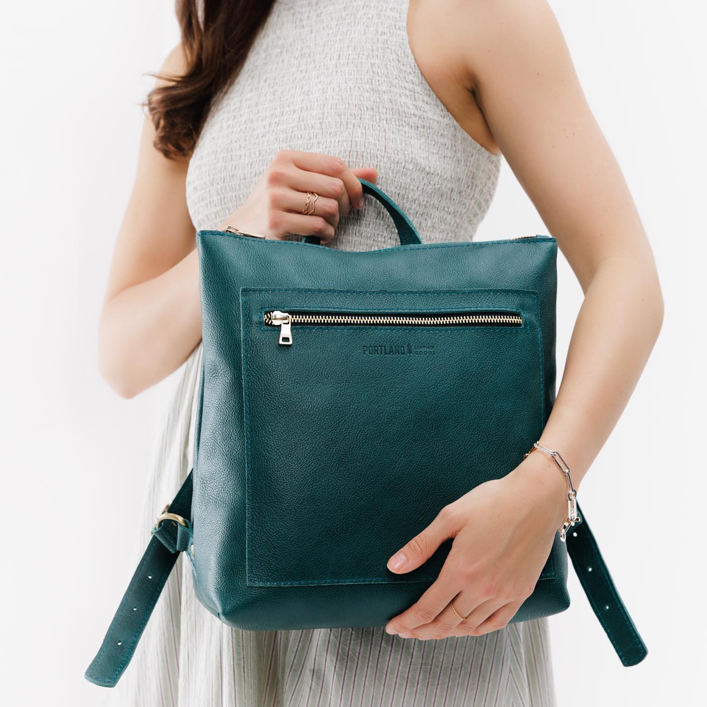 Full Grain Leather Tote Backpack with Zipper Pockets | Adjustable Straps