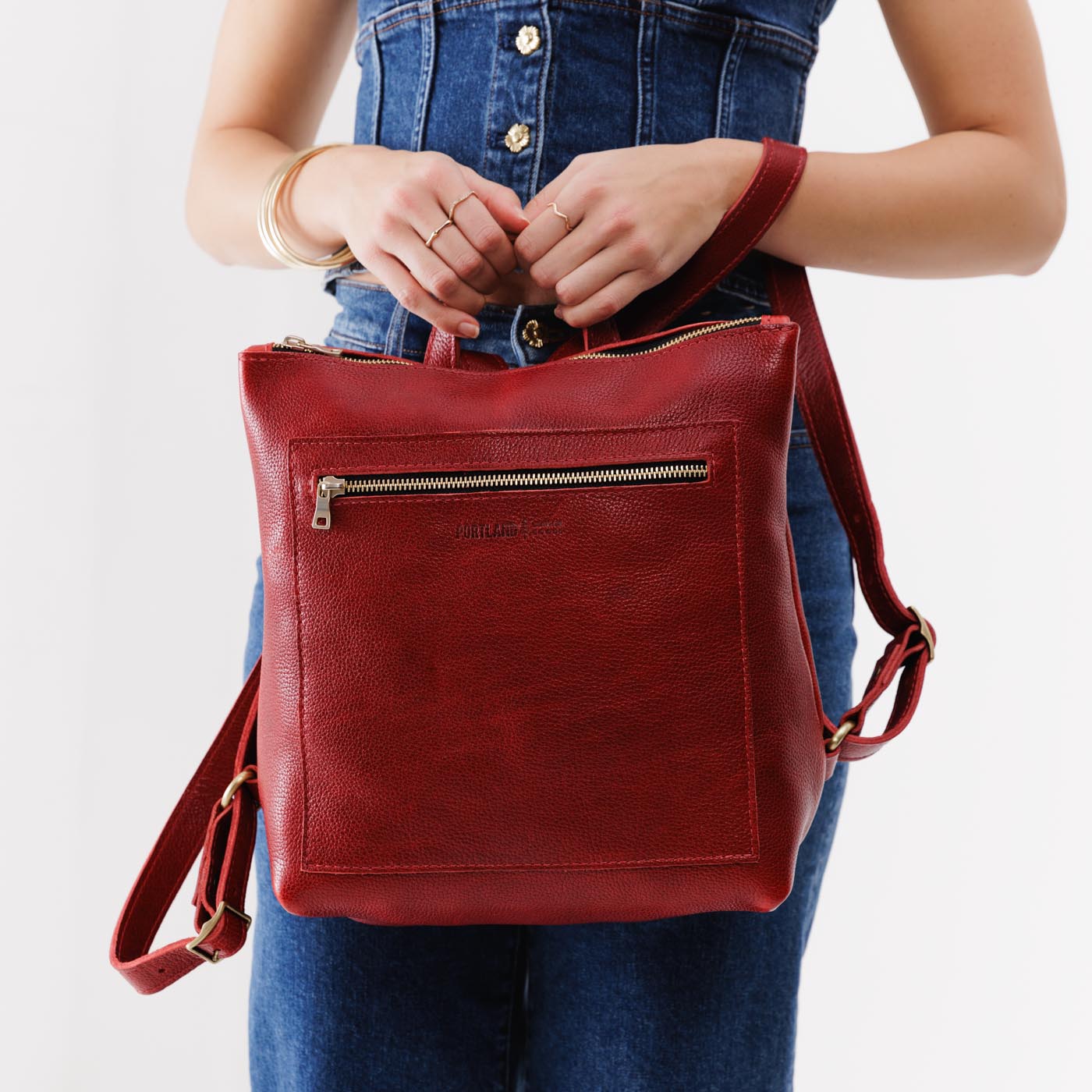 Full Grain Leather Tote Backpack with Zipper Pockets | Adjustable Straps