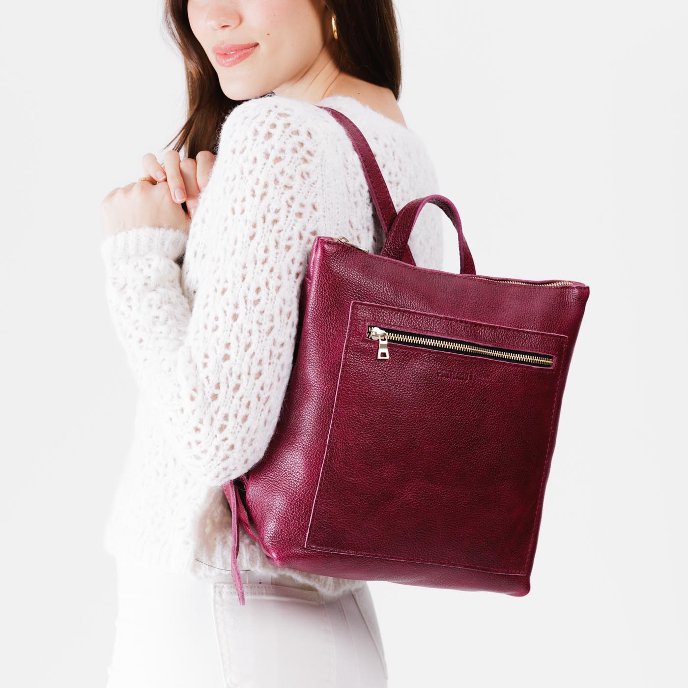 Full Grain Leather Tote Backpack with Zipper Pockets | Adjustable Straps