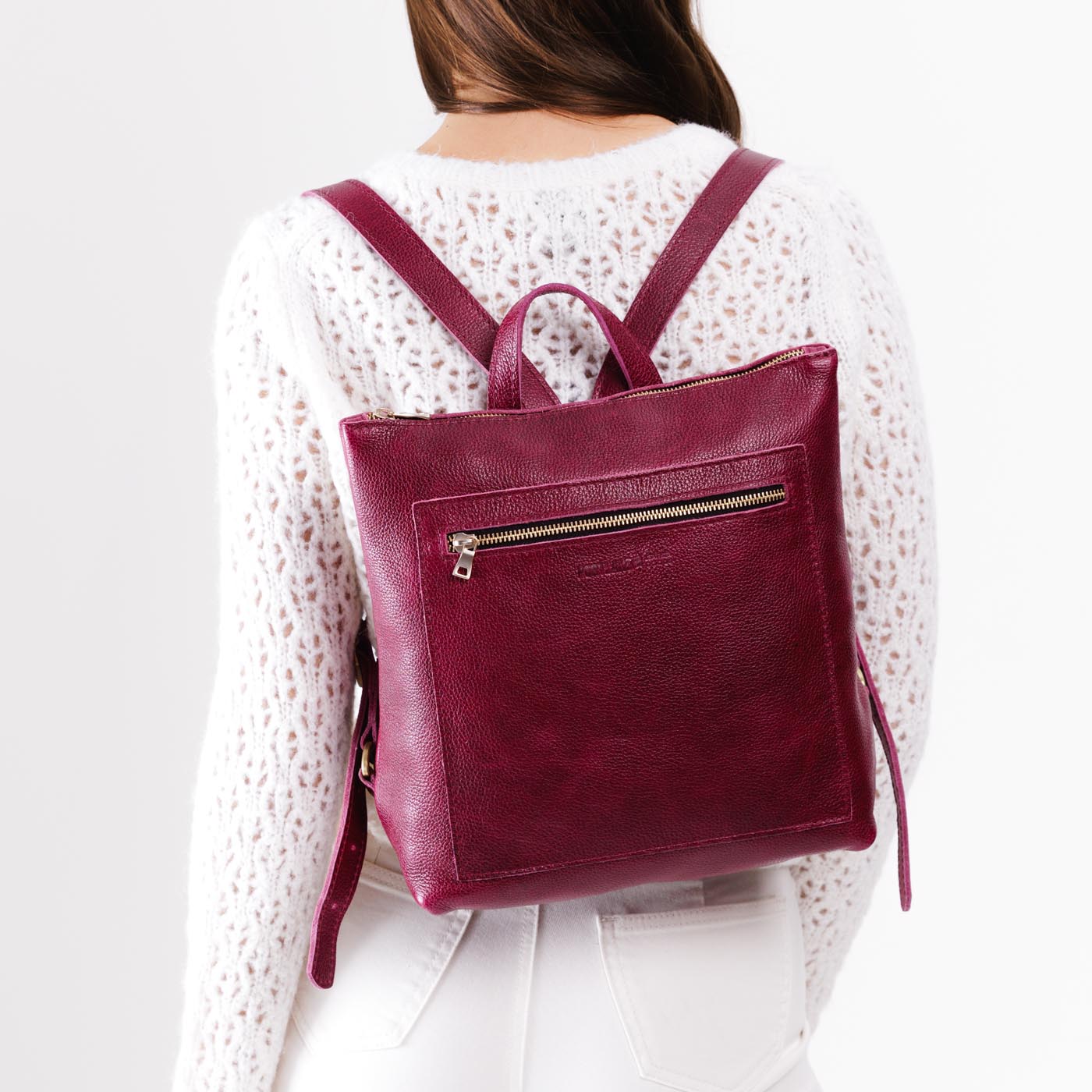 Full Grain Leather Tote Backpack with Zipper Pockets | Adjustable Straps