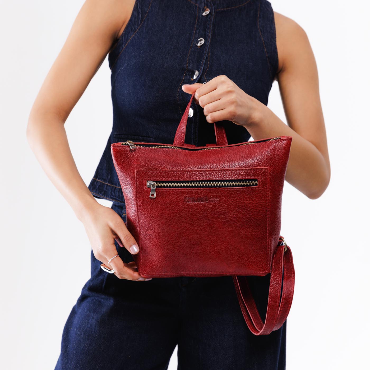 Full Grain Leather Tote Backpack with Zipper Pockets | Adjustable Straps