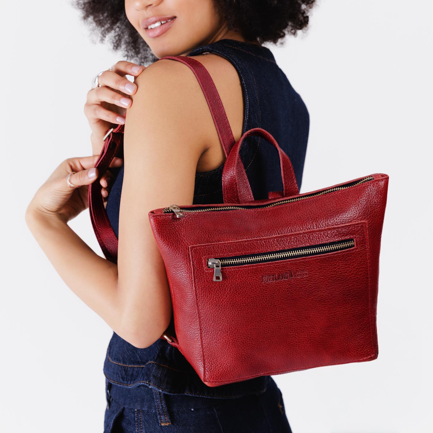 Full Grain Leather Tote Backpack with Zipper Pockets | Adjustable Straps