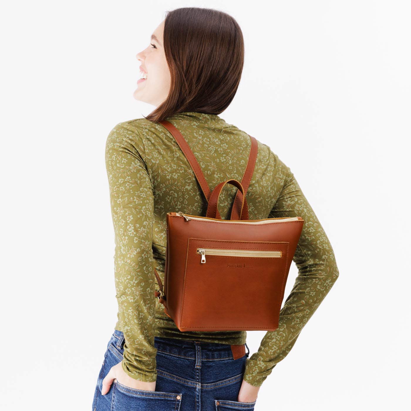 Full Grain Leather Tote Backpack with Zipper Pockets | Adjustable Straps