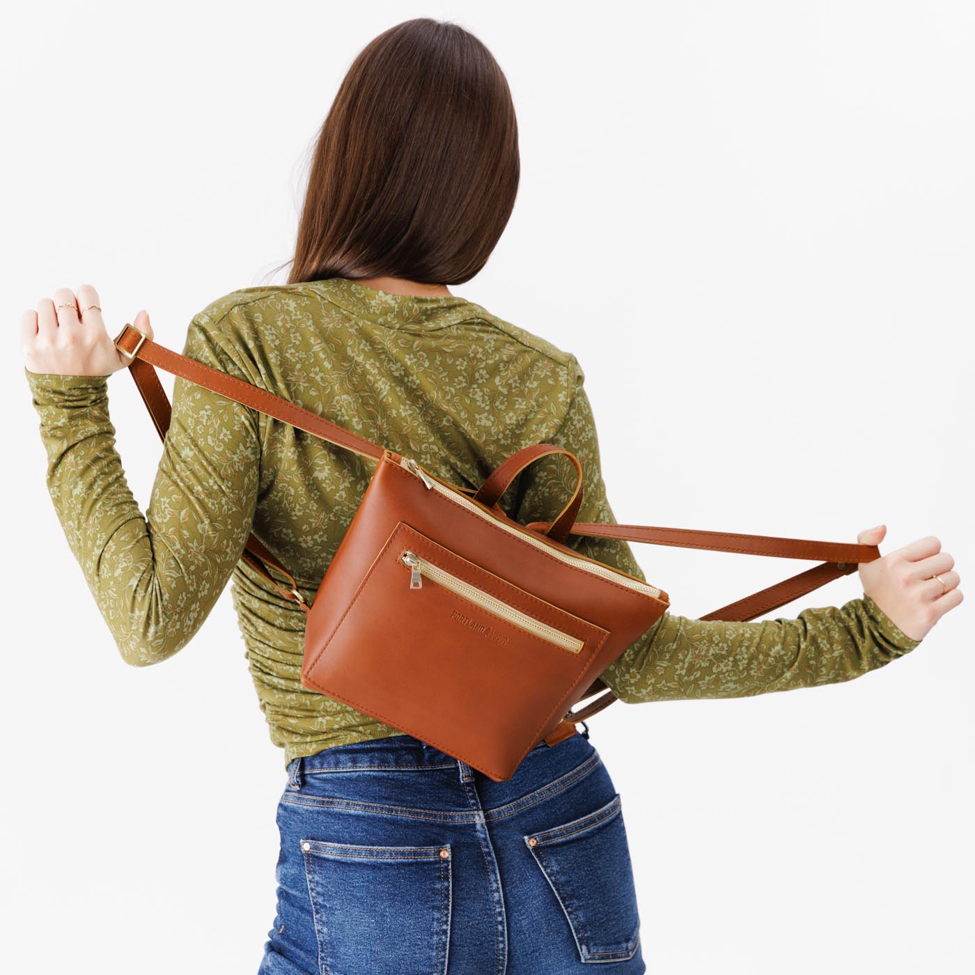 Full Grain Leather Tote Backpack with Zipper Pockets | Adjustable Straps