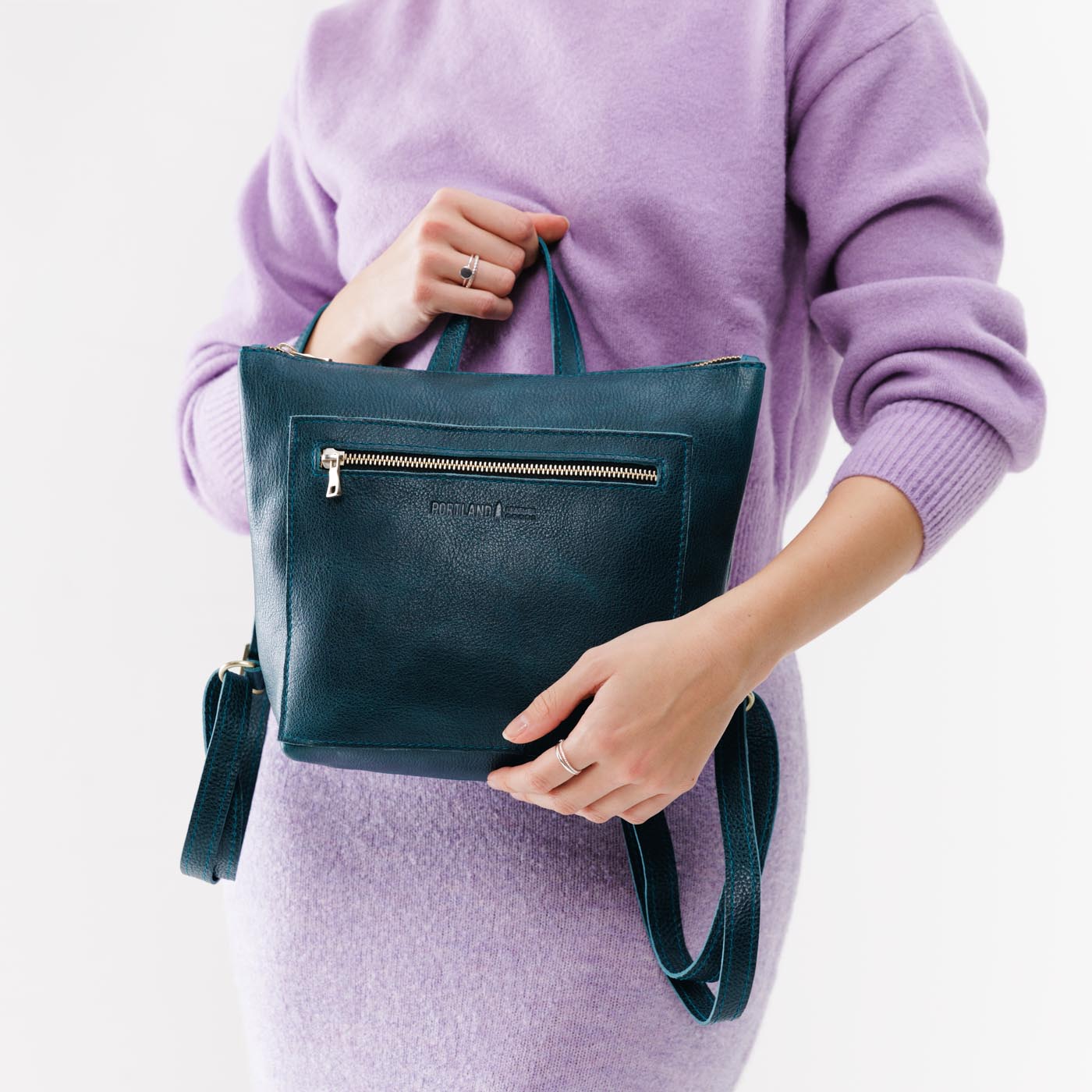 Full Grain Leather Tote Backpack with Zipper Pockets | Adjustable Straps