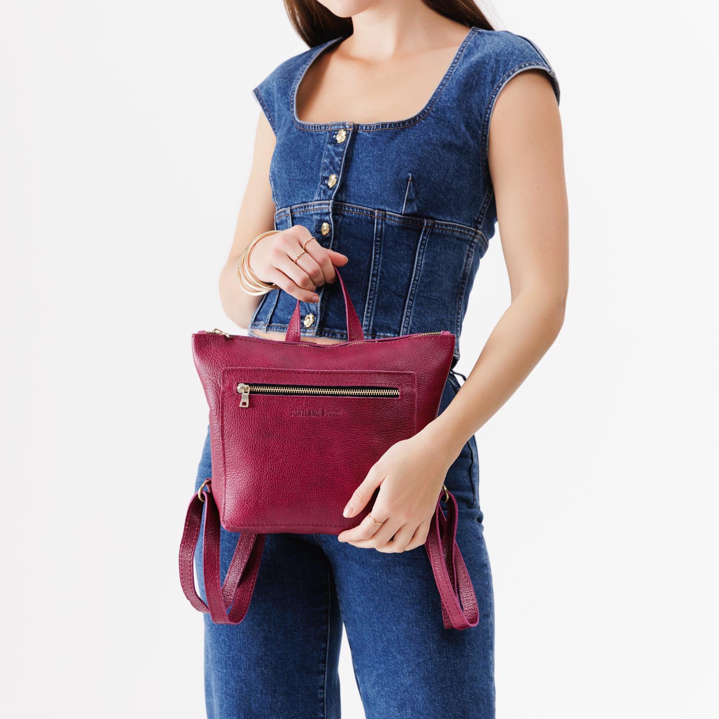 Full Grain Leather Tote Backpack with Zipper Pockets | Adjustable Straps