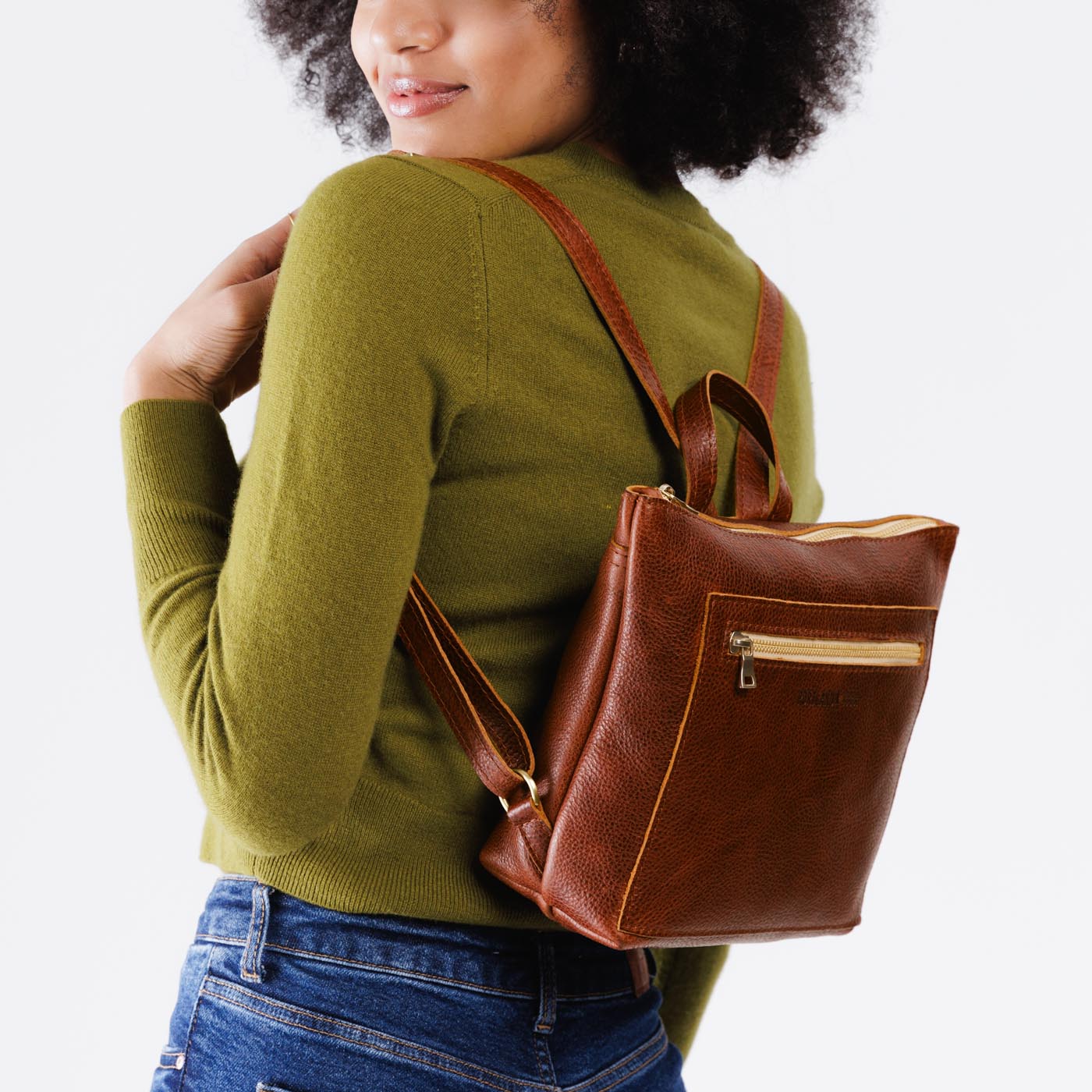 Full Grain Leather Tote Backpack with Zipper Pockets | Adjustable Straps