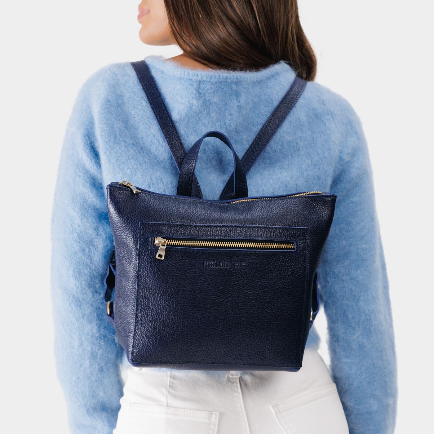 Full Grain Leather Tote Backpack with Zipper Pockets | Adjustable Straps
