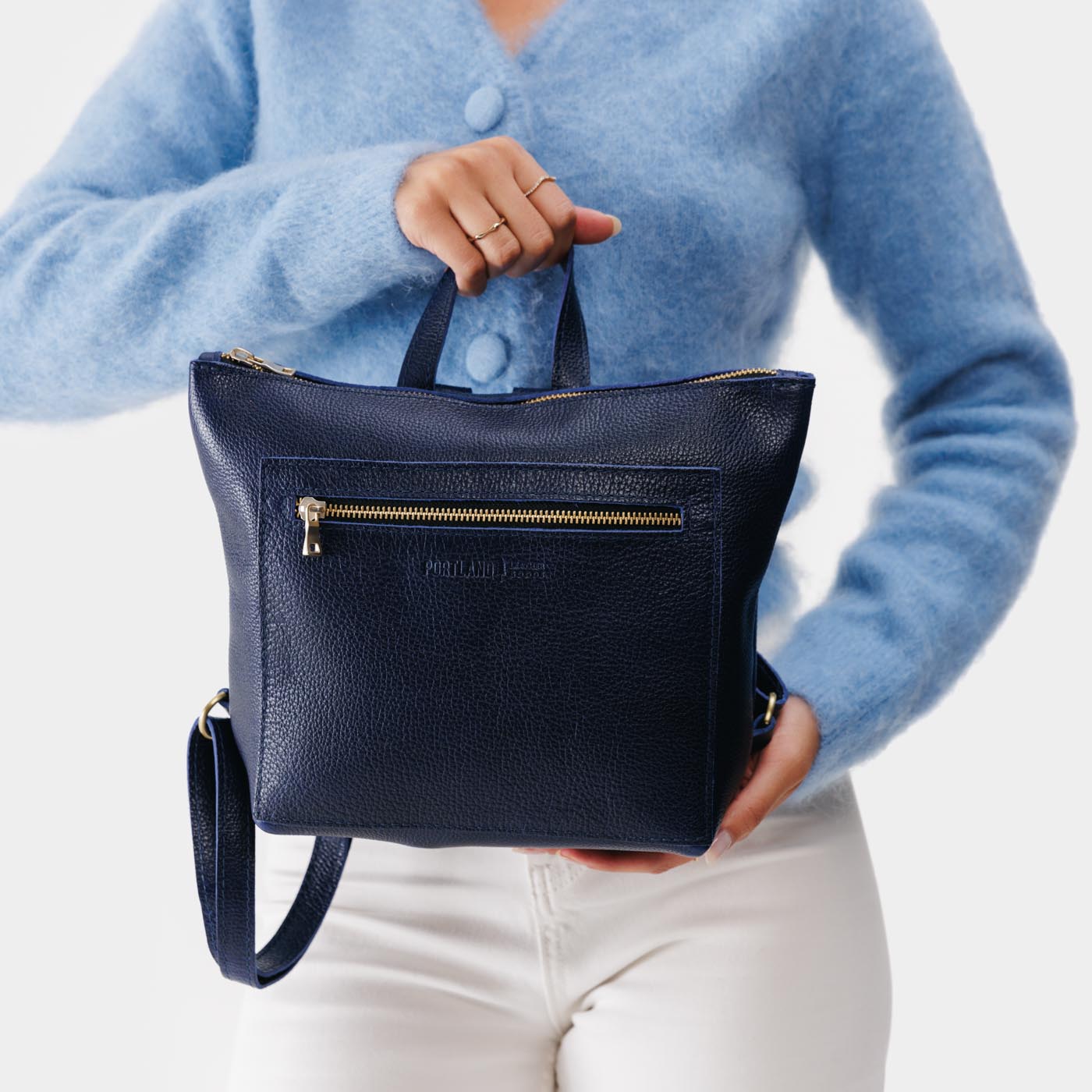 Full Grain Leather Tote Backpack with Zipper Pockets | Adjustable Straps