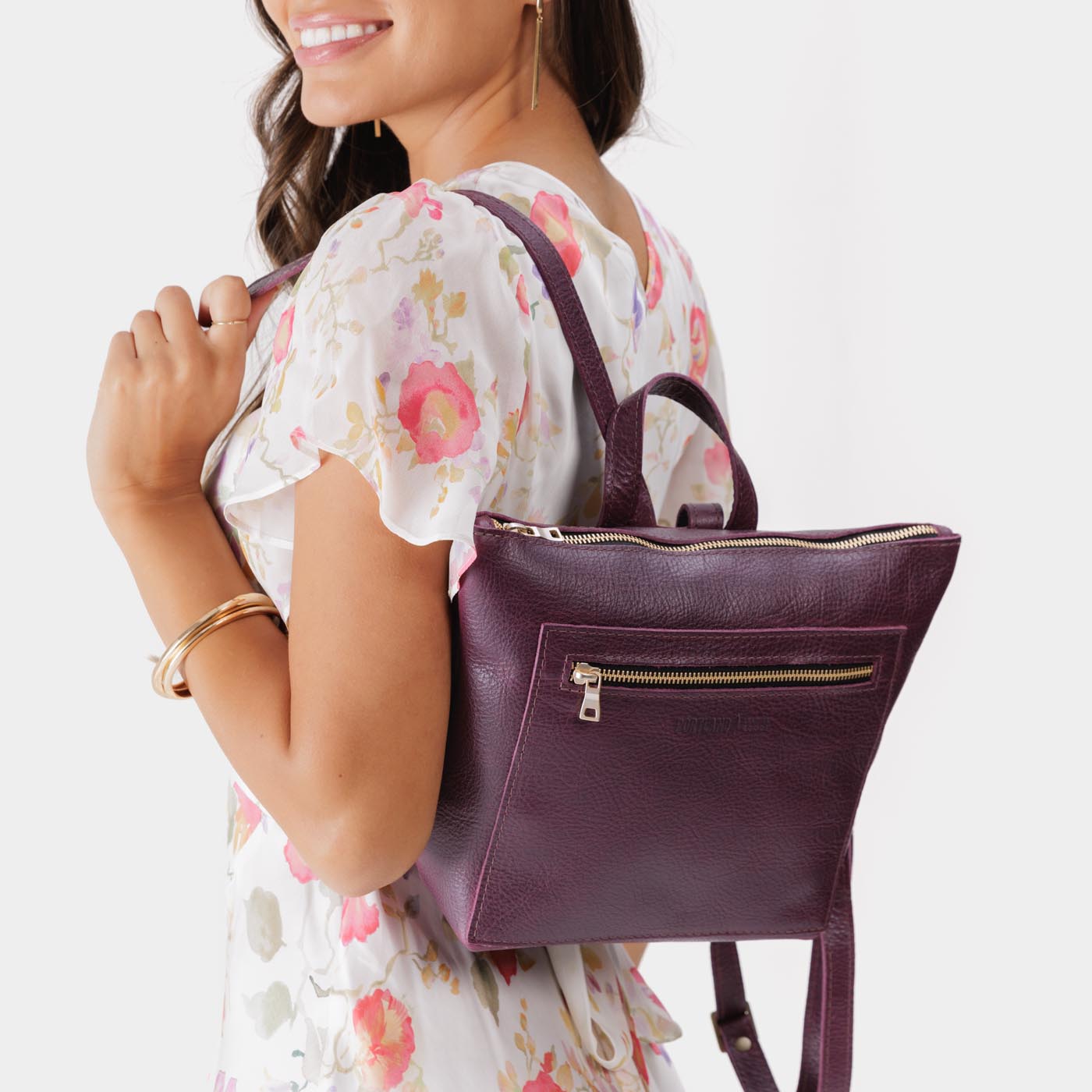 Full Grain Leather Tote Backpack with Zipper Pockets | Adjustable Straps