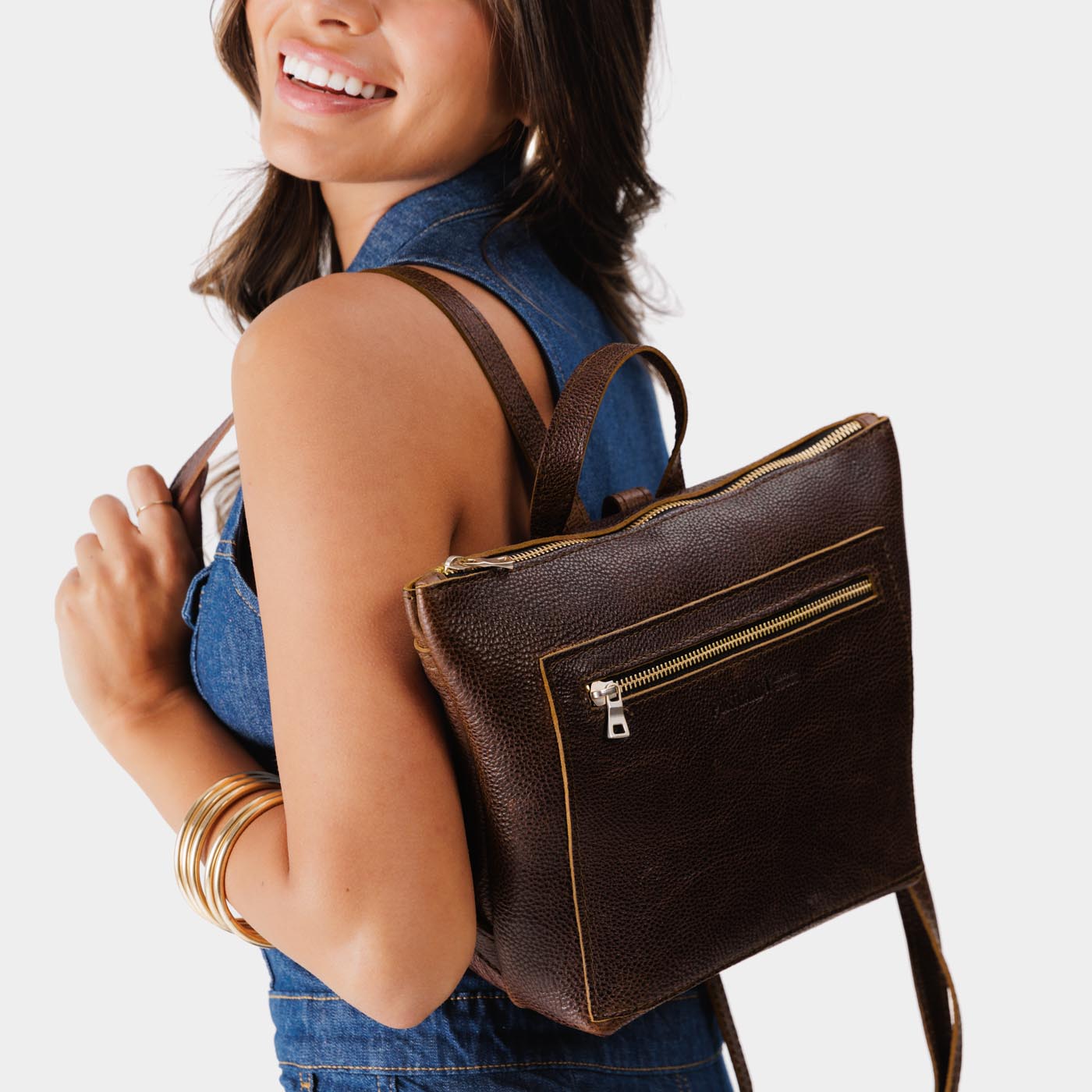 Full Grain Leather Tote Backpack with Zipper Pockets | Adjustable Straps