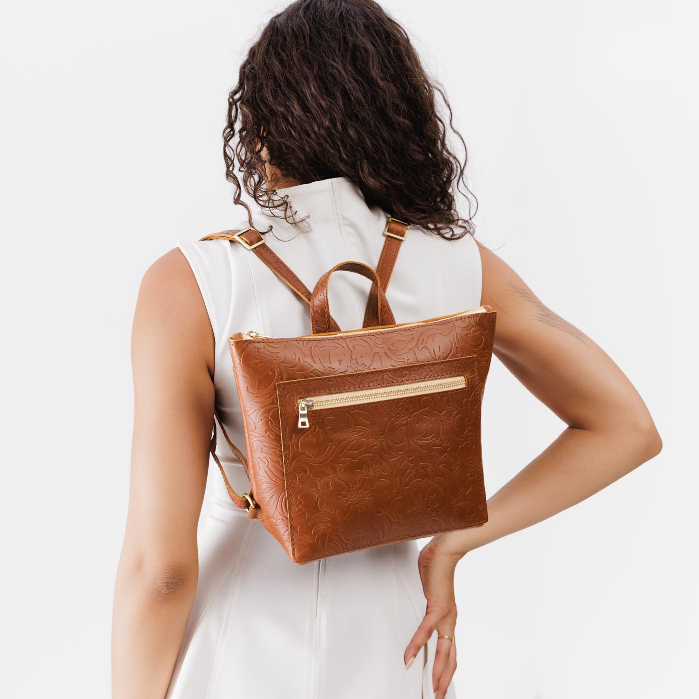Full Grain Leather Tote Backpack with Zipper Pockets | Adjustable Straps