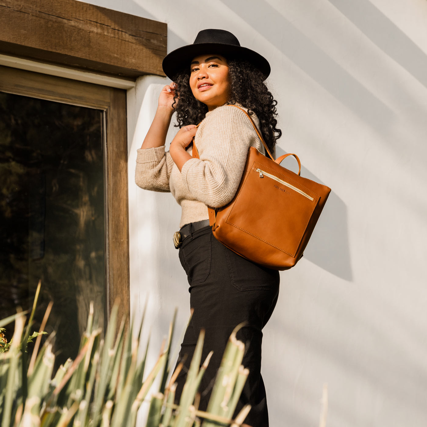 Full Grain Leather Tote Backpack with Zipper Pockets | Adjustable Straps