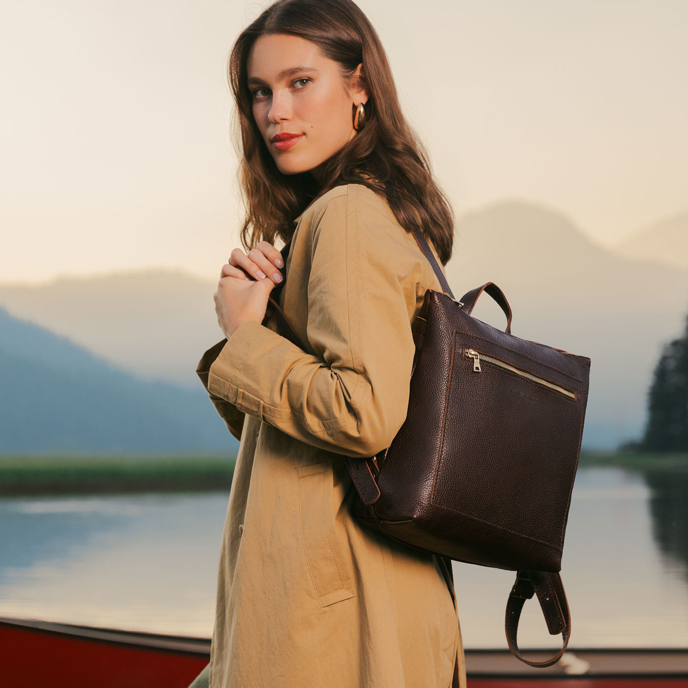 Full Grain Leather Tote Backpack with Zipper Pockets | Adjustable Straps