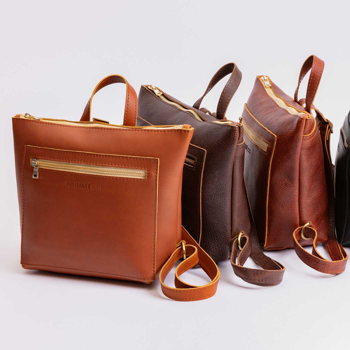 Full Grain Leather Tote Backpack with Zipper Pockets | Adjustable Straps