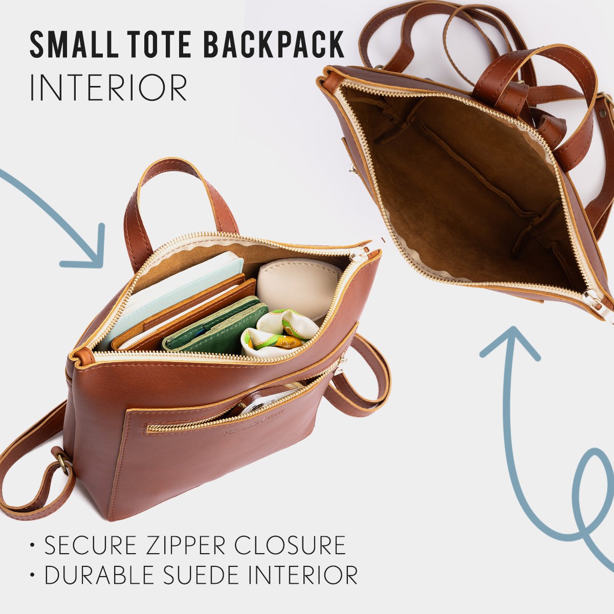 Full Grain Leather Tote Backpack with Zipper Pockets | Adjustable Straps