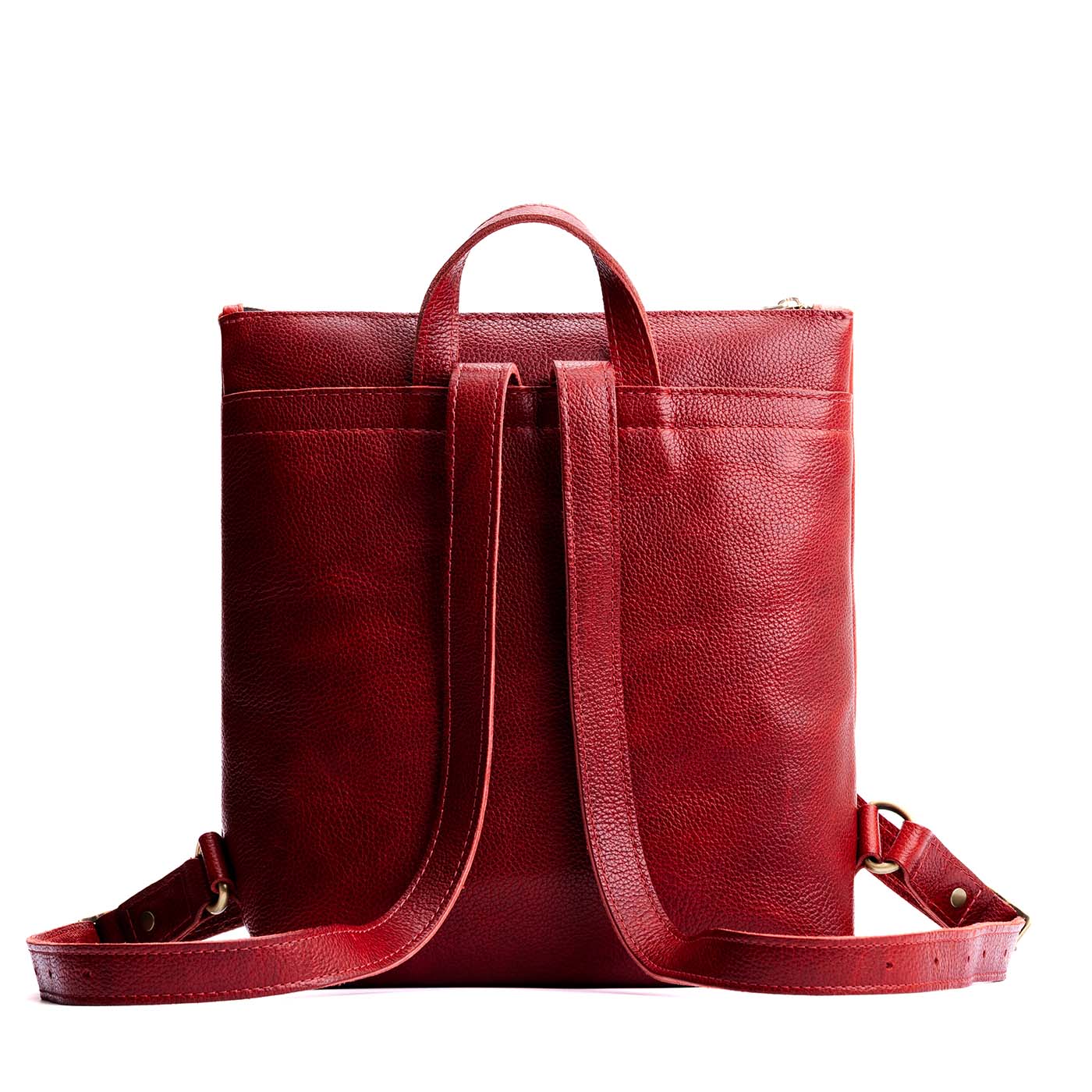 Full Grain Leather Tote Backpack with Zipper Pockets | Adjustable Straps