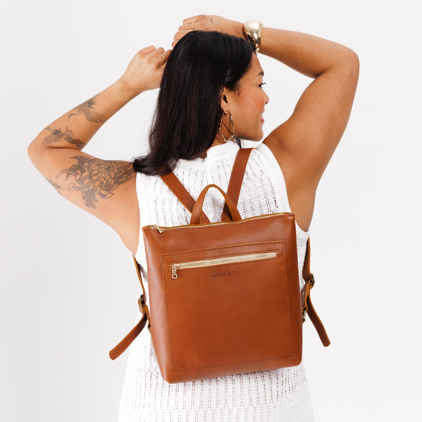 Full Grain Leather Tote Backpack with Zipper Pockets | Adjustable Straps