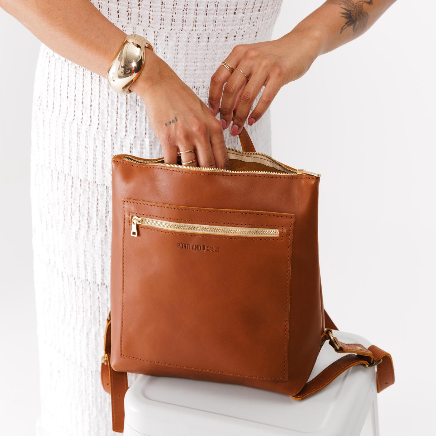 Full Grain Leather Tote Backpack with Zipper Pockets | Adjustable Straps