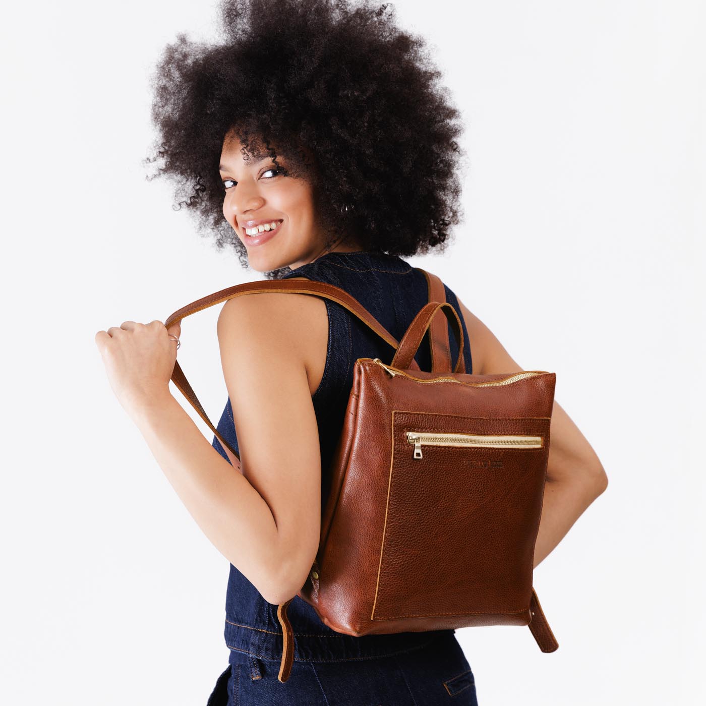 Full Grain Leather Tote Backpack with Zipper Pockets | Adjustable Straps