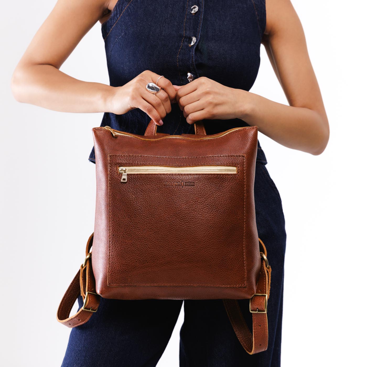 Full Grain Leather Tote Backpack with Zipper Pockets | Adjustable Straps