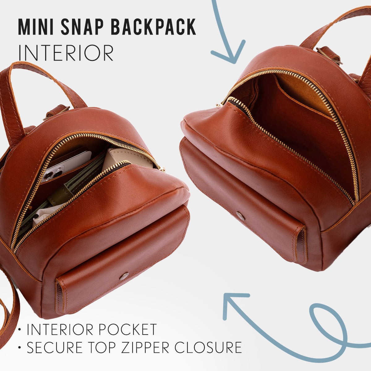 Mini Snap Backpack with Front Pocket & Adjustable Straps | Portland Leather