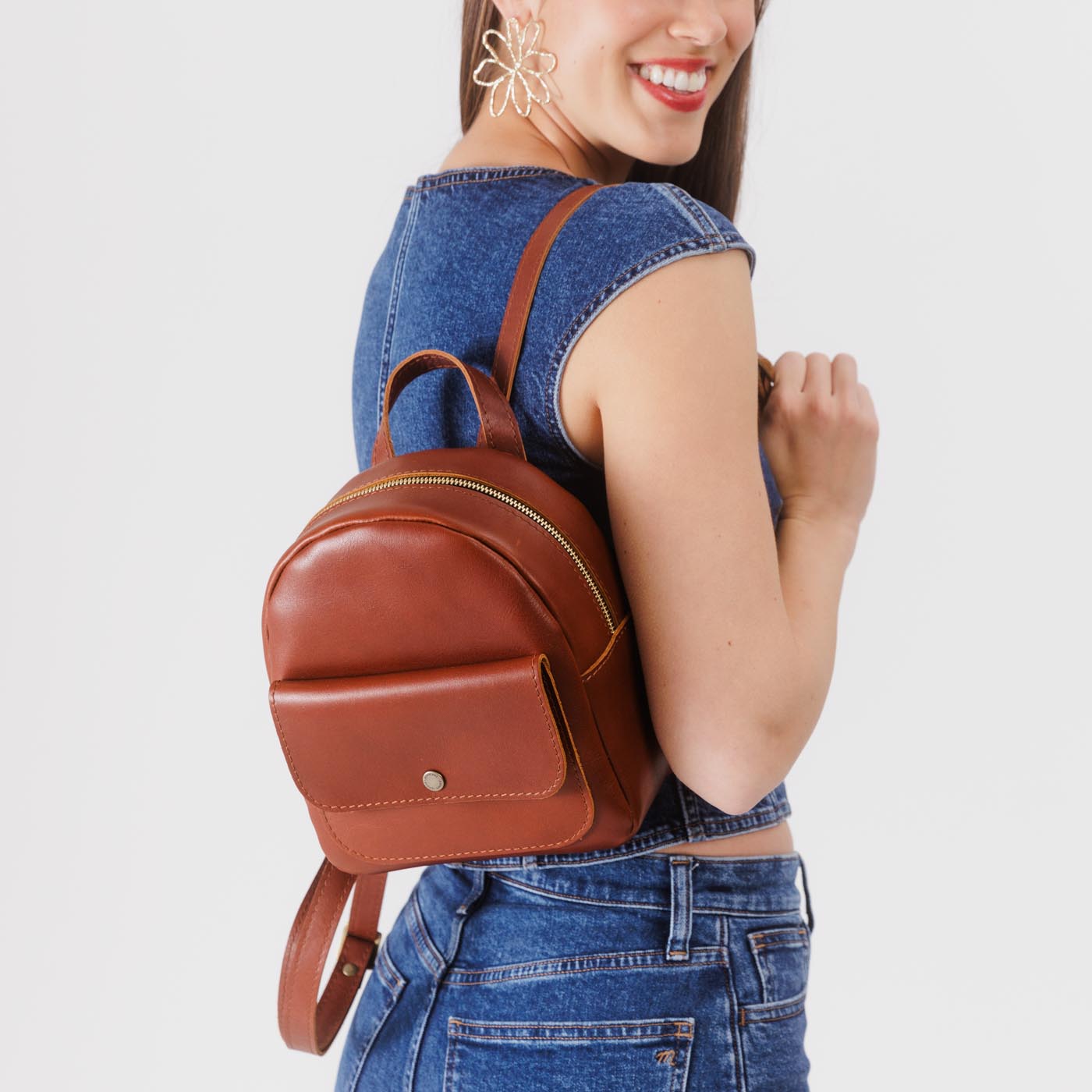 Mini Snap Backpack with Front Pocket & Adjustable Straps | Portland Leather