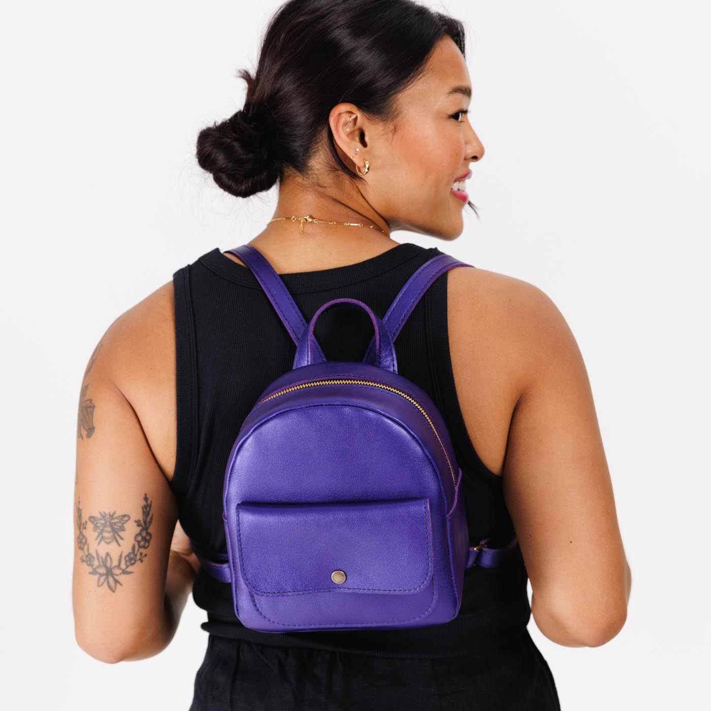Mini Snap Backpack with Front Pocket & Adjustable Straps | Portland Leather