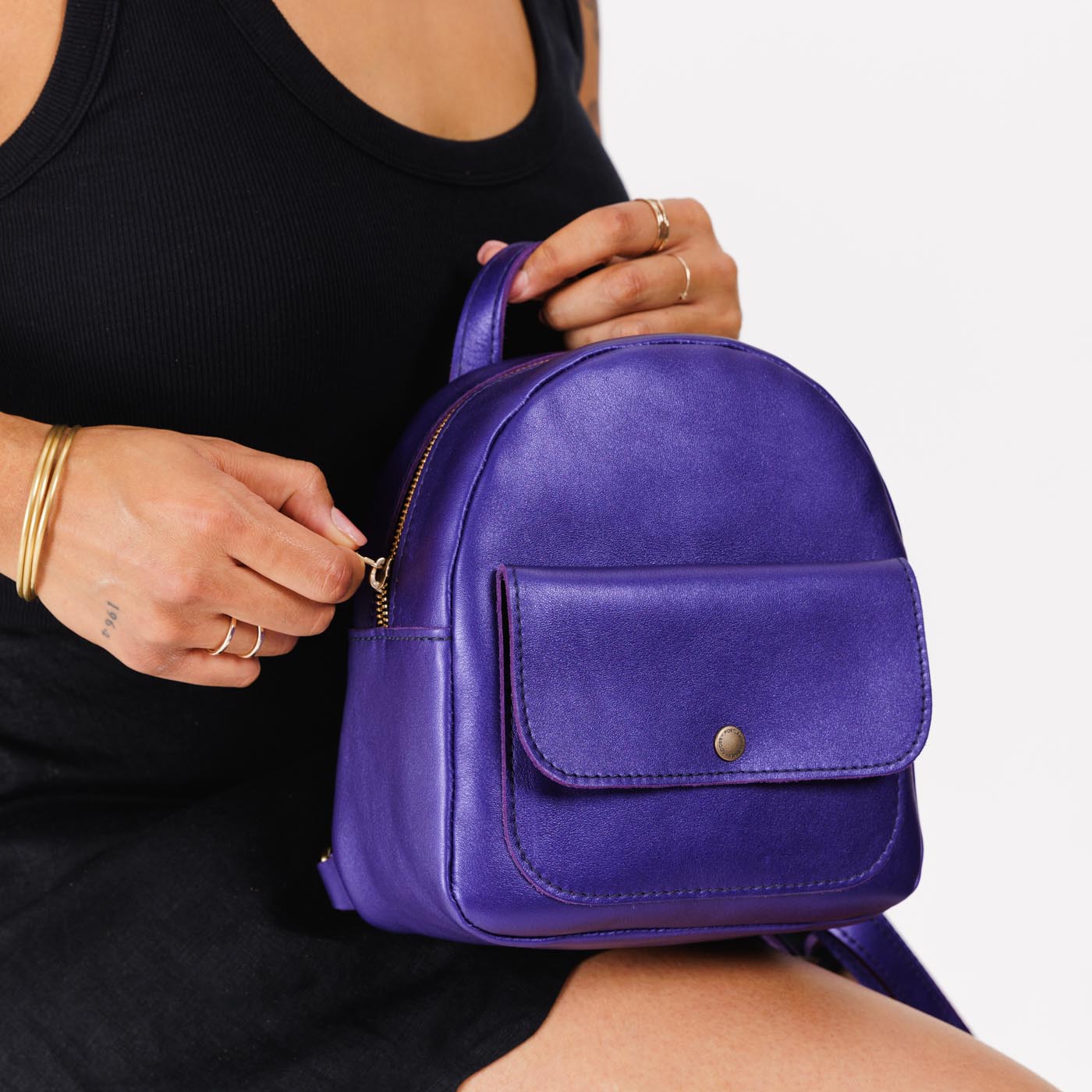Mini Snap Backpack with Front Pocket & Adjustable Straps | Portland Leather