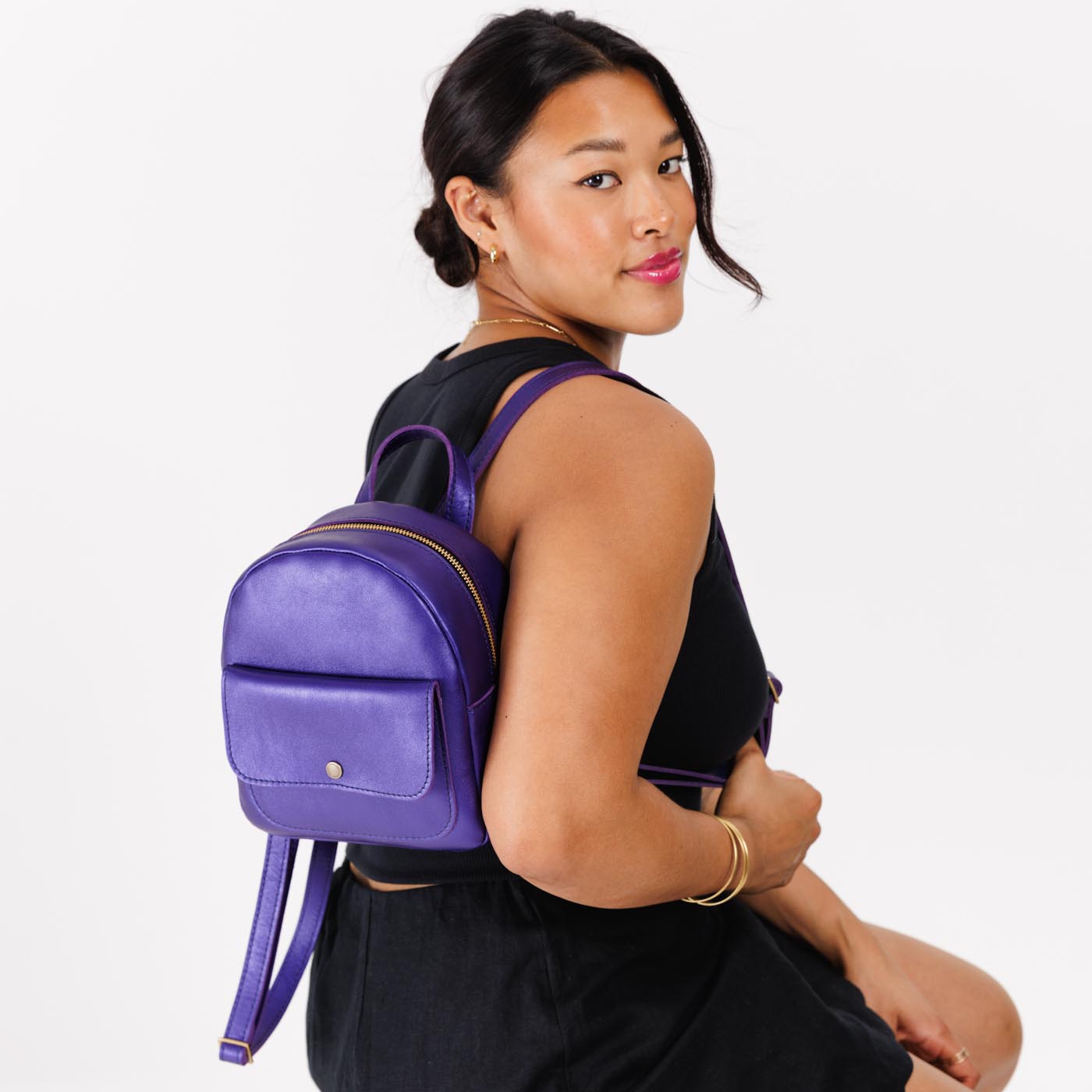 Mini Snap Backpack with Front Pocket & Adjustable Straps | Portland Leather
