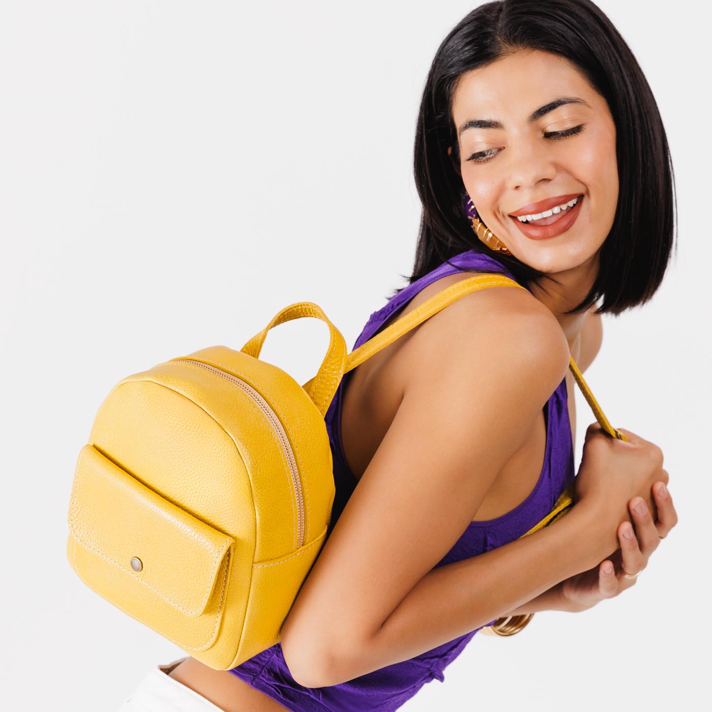 Mini Snap Backpack with Front Pocket & Adjustable Straps | Portland Leather